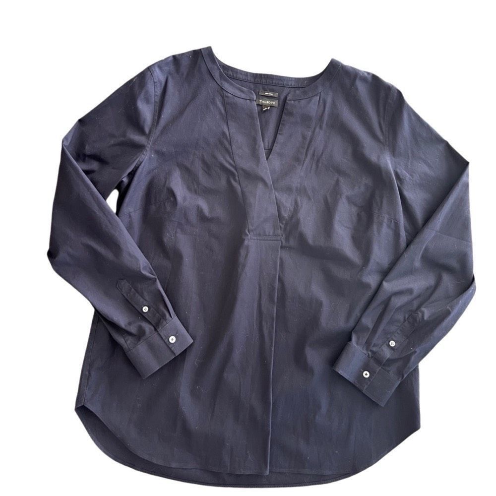 Robert Talbott Talbots dress navy blue blouse size L Size L / US 10 / IT 46 - 1 Thumbnail
