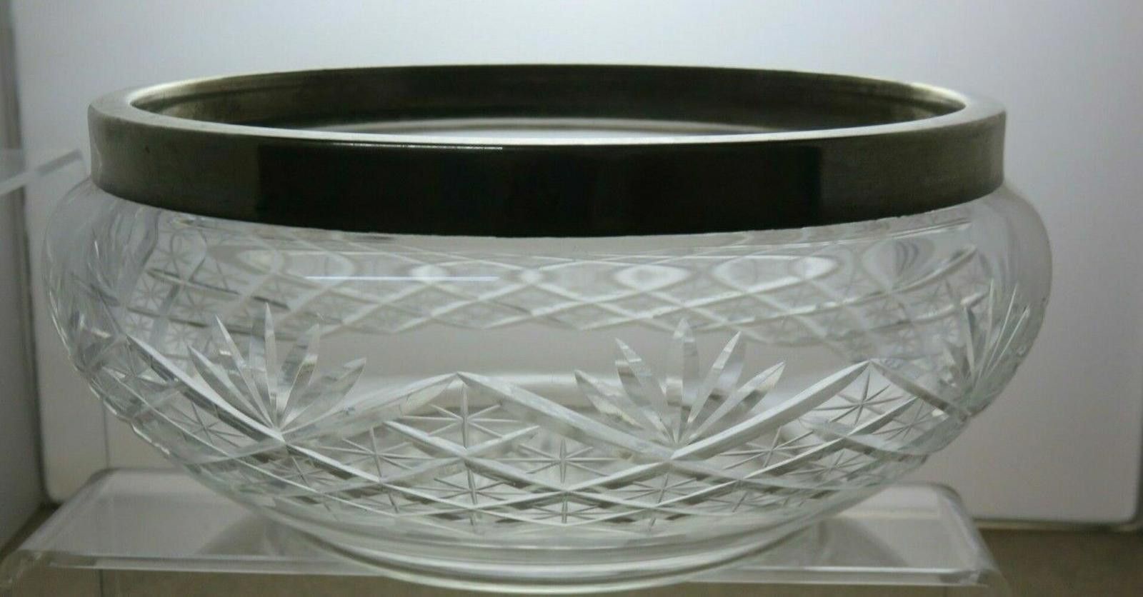 The Unbranded Brand Cut Crystal Fruit Salad Serving Bowl With Silver Plated Rim Size ONE SIZE - 6 Thumbnail