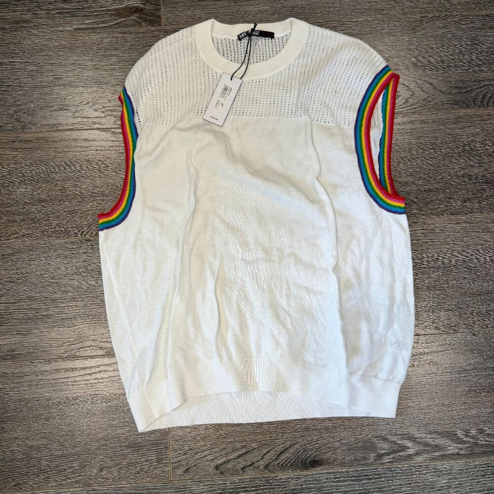 Mr Turk Mr Turk Men Muscle Shirt White Rainbow Appliqué Size XL New Size US XXL / EU 58 / 5 - 1 Thumbnail
