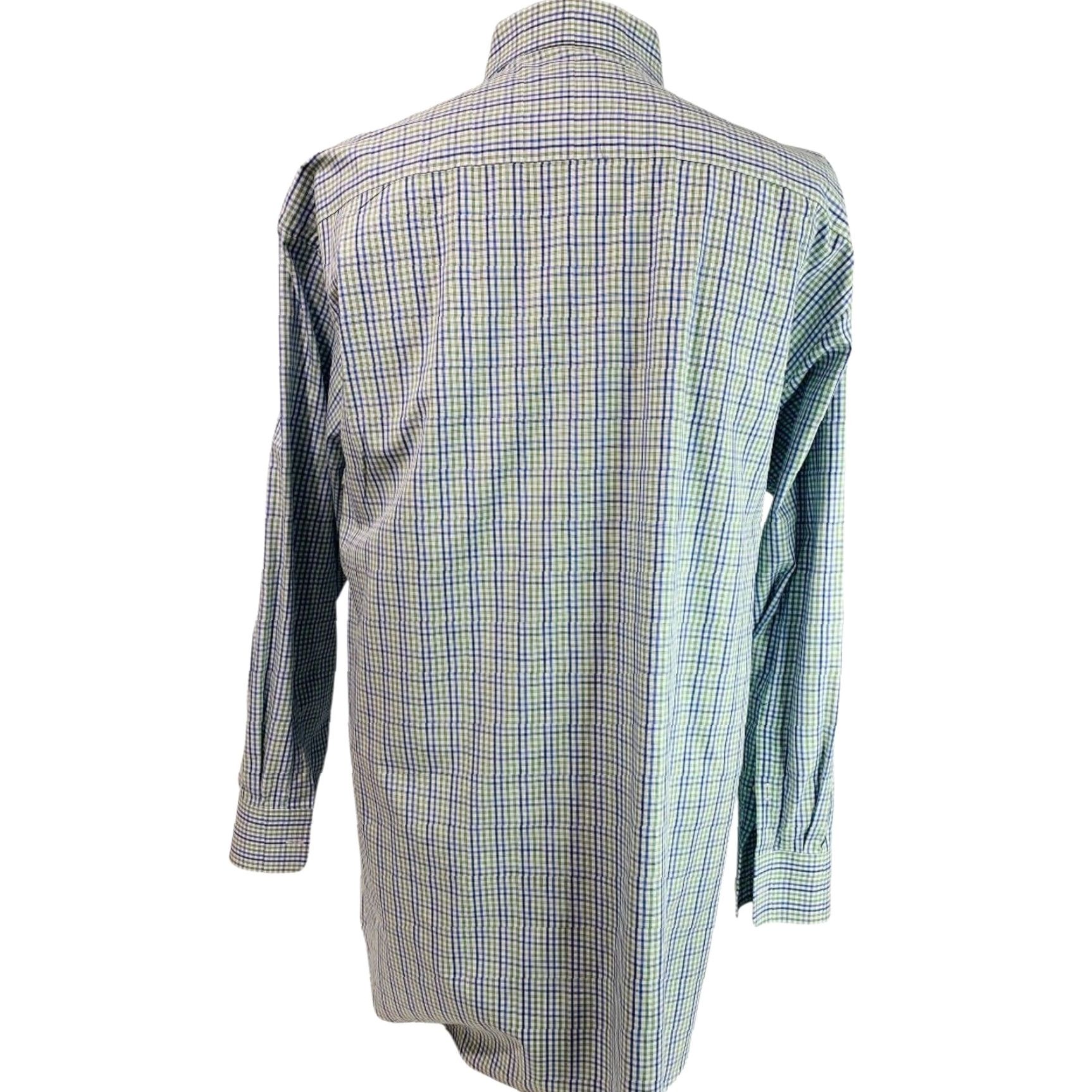 David Donahue VINTAGE David Donahue Mens Button Up Dress Shirt Plaid Green Blue 17.5 32/33 Regular Chest 26 Length 32.5 Sleeve 23 Mens Size 48R - 5 Thumbnail