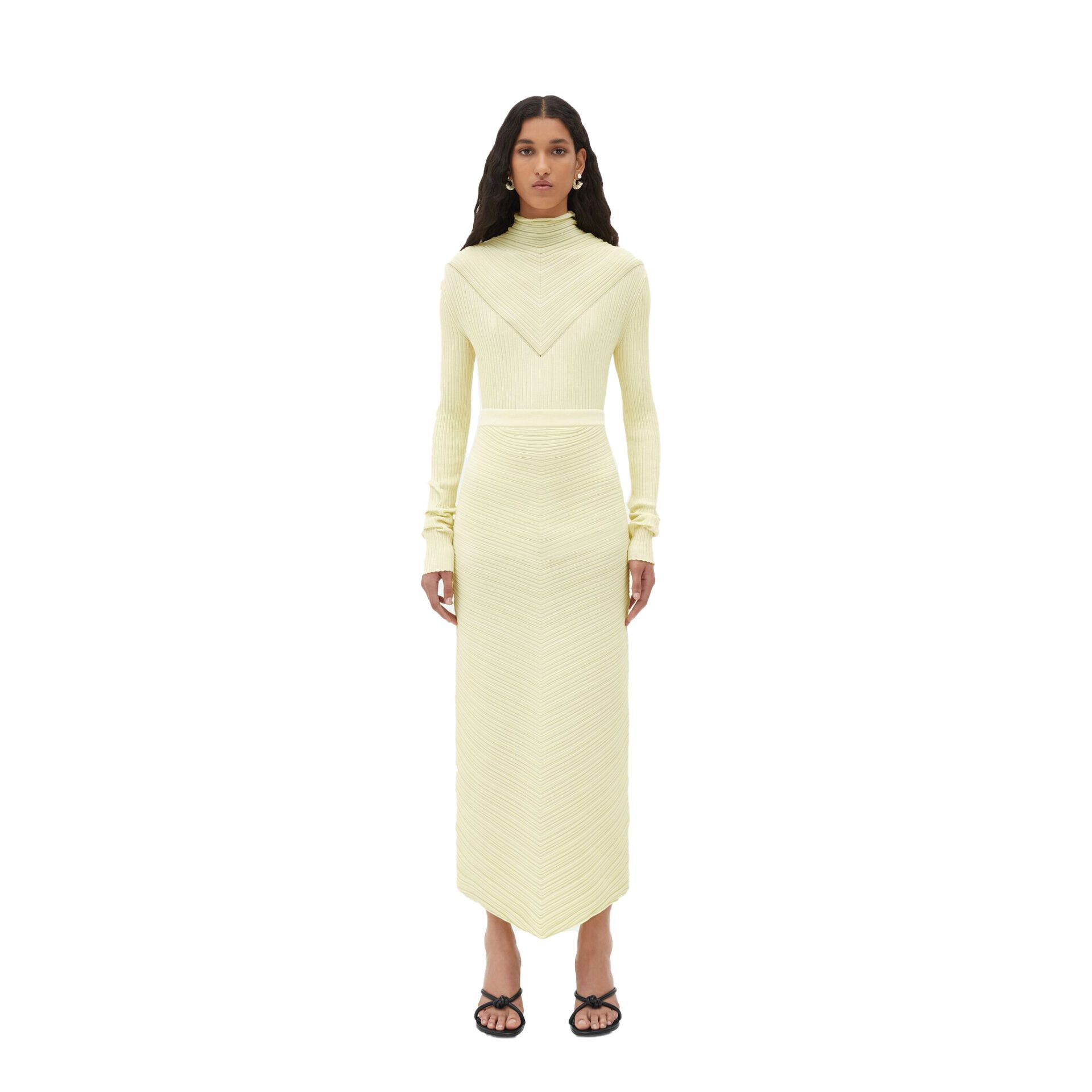 Bottega Veneta o1n1vont0125 Cotton Rib Midi Skirt in Light Yellow Size 28" / US 6 / IT 42 - 1 Thumbnail
