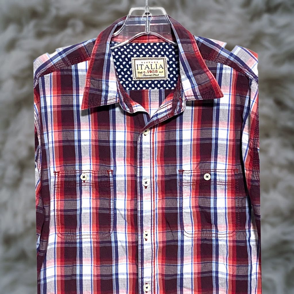 Vintage VINTAGE Italia Plaid Button Shirt Men L Preppy Maximalist Work Shirt Size US L / EU 52-54 / 3 - 1 Thumbnail
