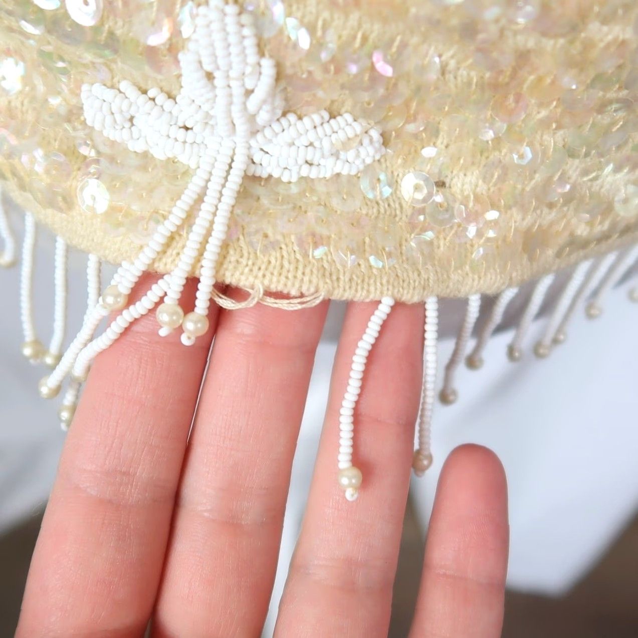 Vintage VINTAGE Regalia Imports Yellow Iridescent Sequin Beaded Fringe Tassel Top S Blouse Sleeveless Wool 60s Women Party/Cocktail Fringe Sequin 60s Womens S Size S / US 4 / IT 40 - 8 Thumbnail