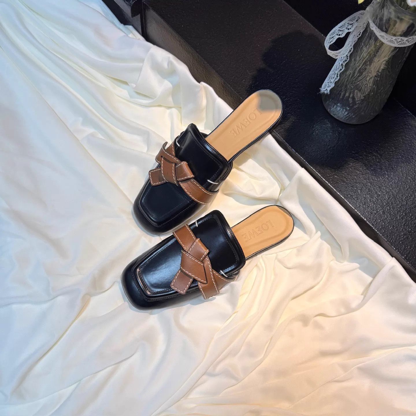 Loewe Loewe Black/Brown Knotted Mules Size 36 New nh3058 Size US 5.5 / IT 35.5 - 1 Thumbnail