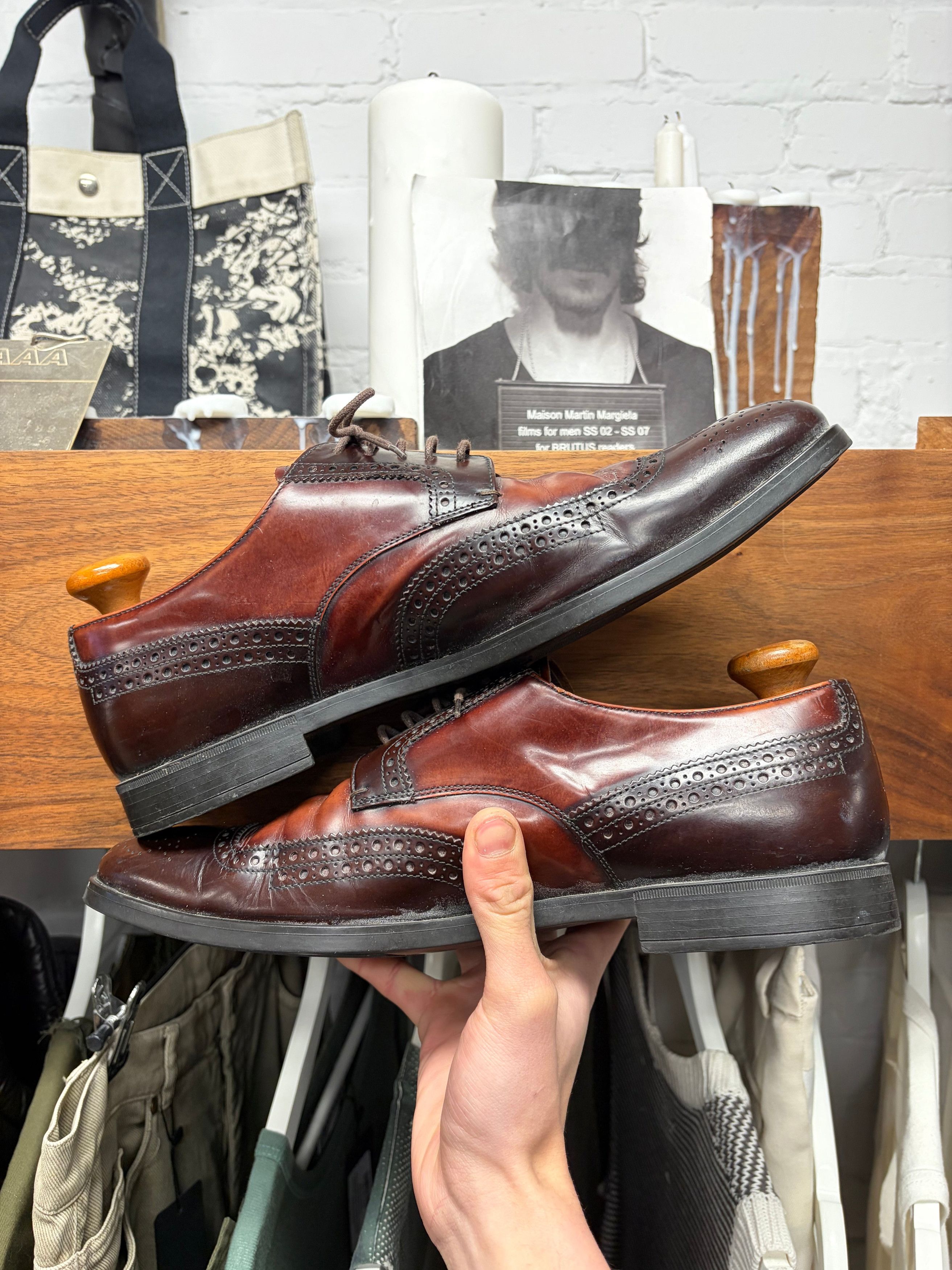 Prada Prada Wingtip Brogue Leather Oxford Shoes with Natural Brown Patina Size US 10 / EU 43 - 4 Thumbnail