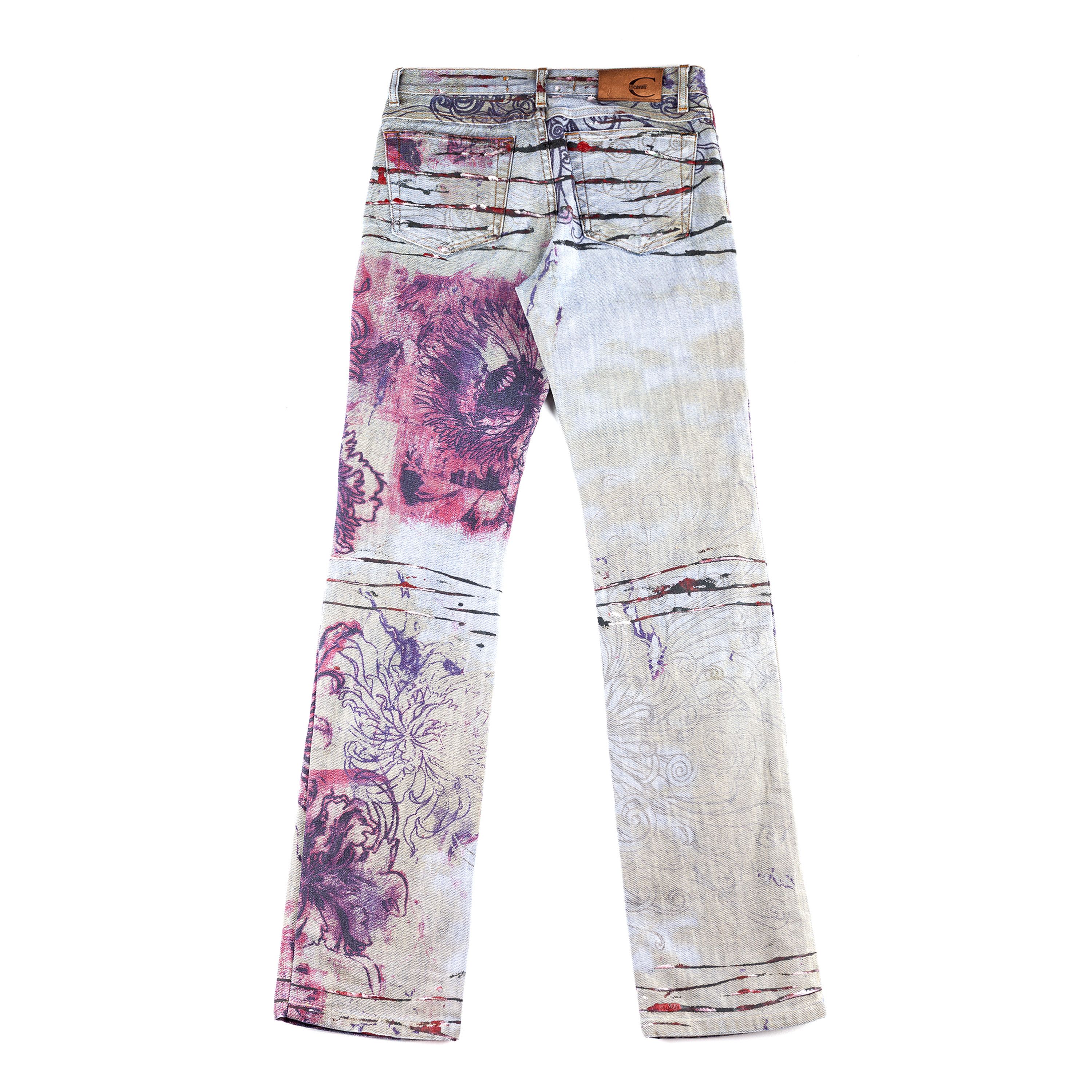 Just Cavalli Just Cavalli Scars Flowers Vintage Abstract Denim Jeans (XS) Size 27" / US 4 / IT 40 - 3 Thumbnail