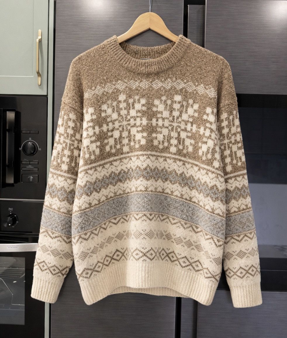 Burberry Burberrys Vintage Knit Sweater Fair Isle Wool Beige Classic Size US L / EU 52-54 / 3 - 1 Thumbnail