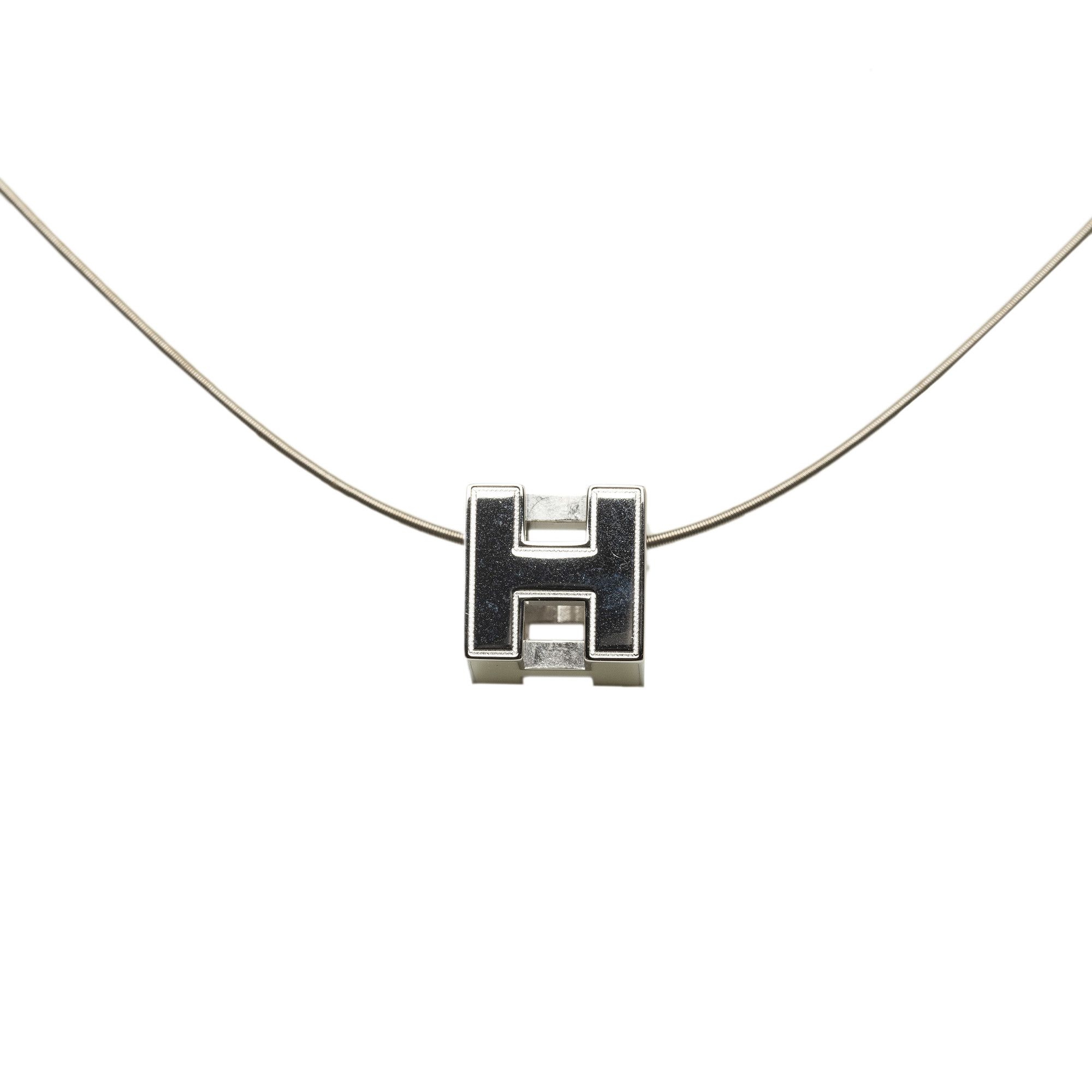 image of Hermes Cage D'h Cube Necklace in Silver, Women's