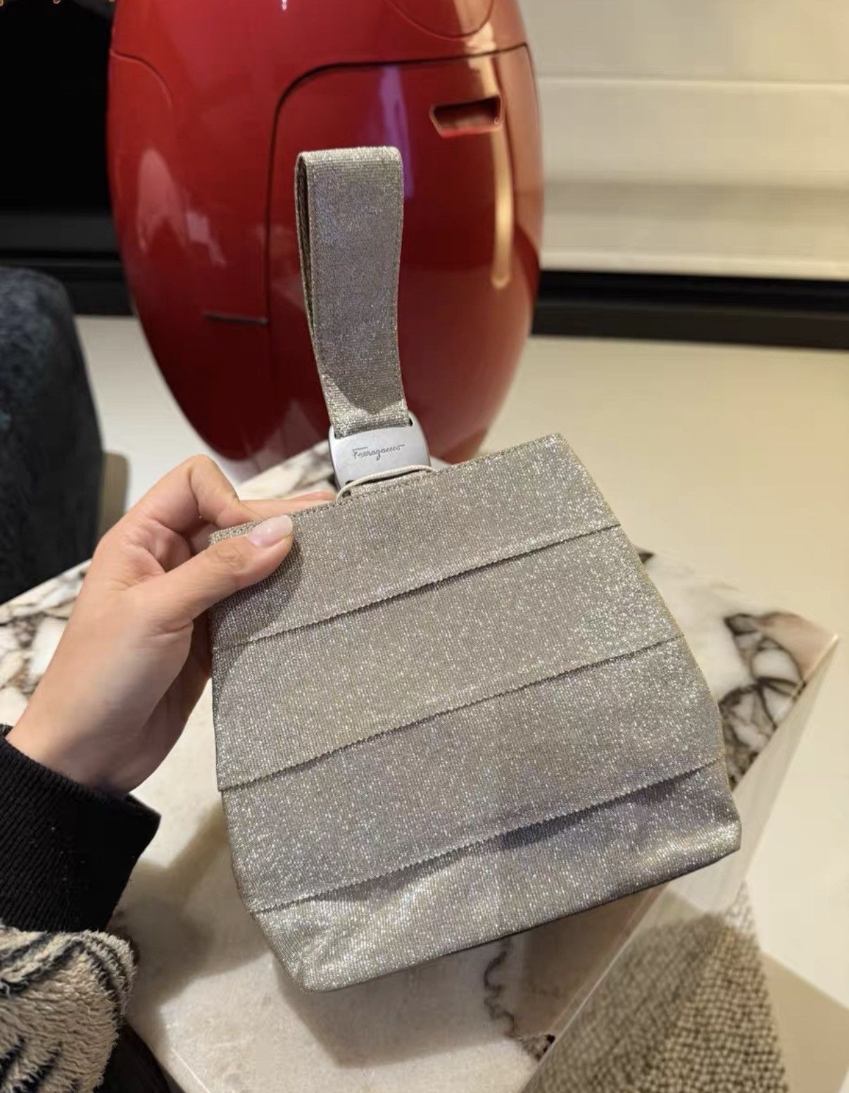 Salvatore Ferragamo Ferragamo Silver Thread Mini Handbag J36 Size ONE SIZE - 1 Thumbnail