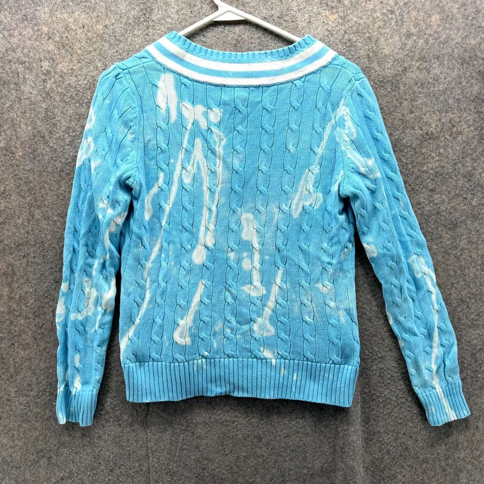 Ralph Lauren VINTAGE Lauren Ralph Lauren Sweater Shirt Womens Small Blue V-Neck Cable Knit Active Fleece LRL Size S / US 4 / IT 40 - 2 Thumbnail