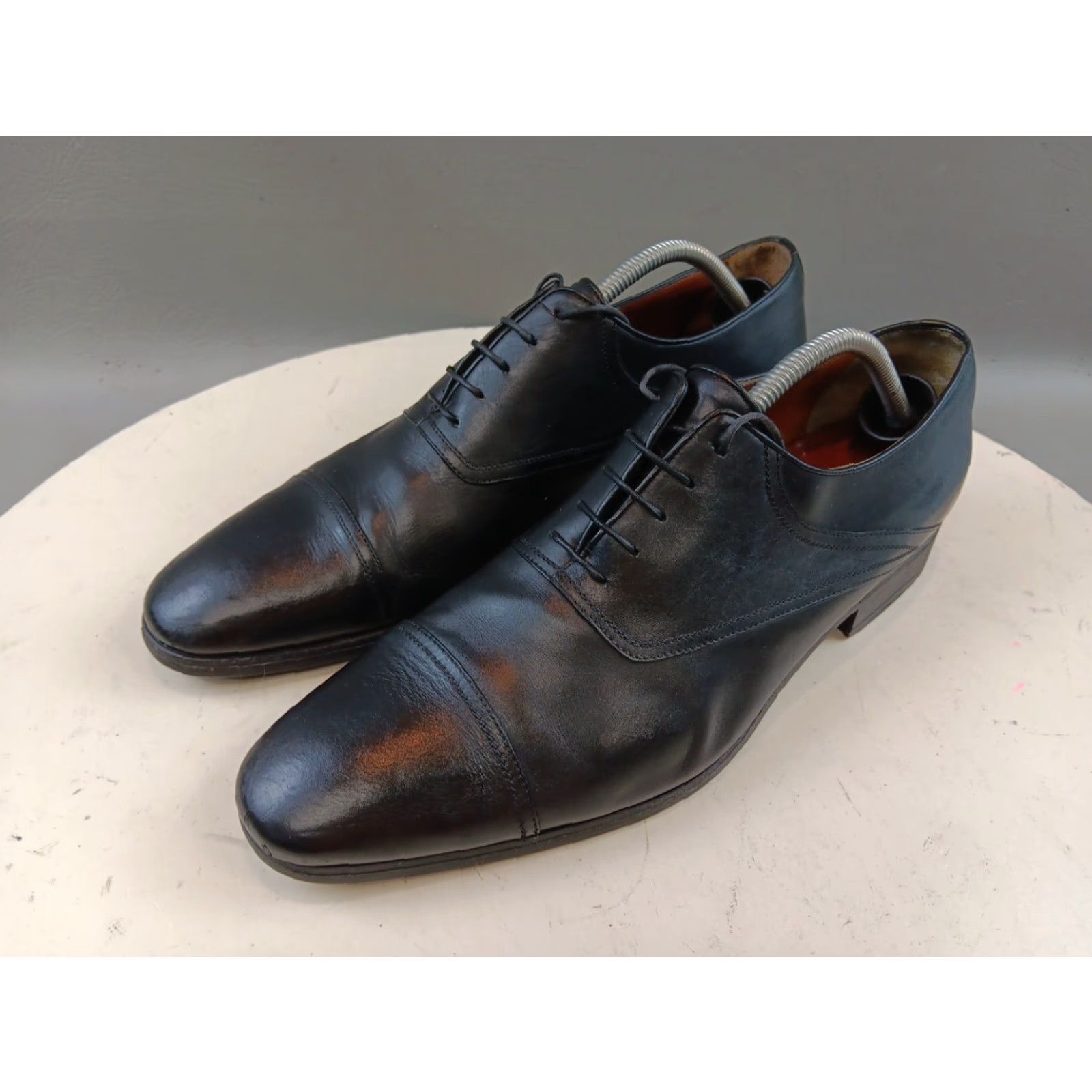 Vintage VINTAGE A Testoni Men Dress Oxford Shoes 10.5 Black Leather Cap Toe Italy GUC Size ONE SIZE - 3 Thumbnail