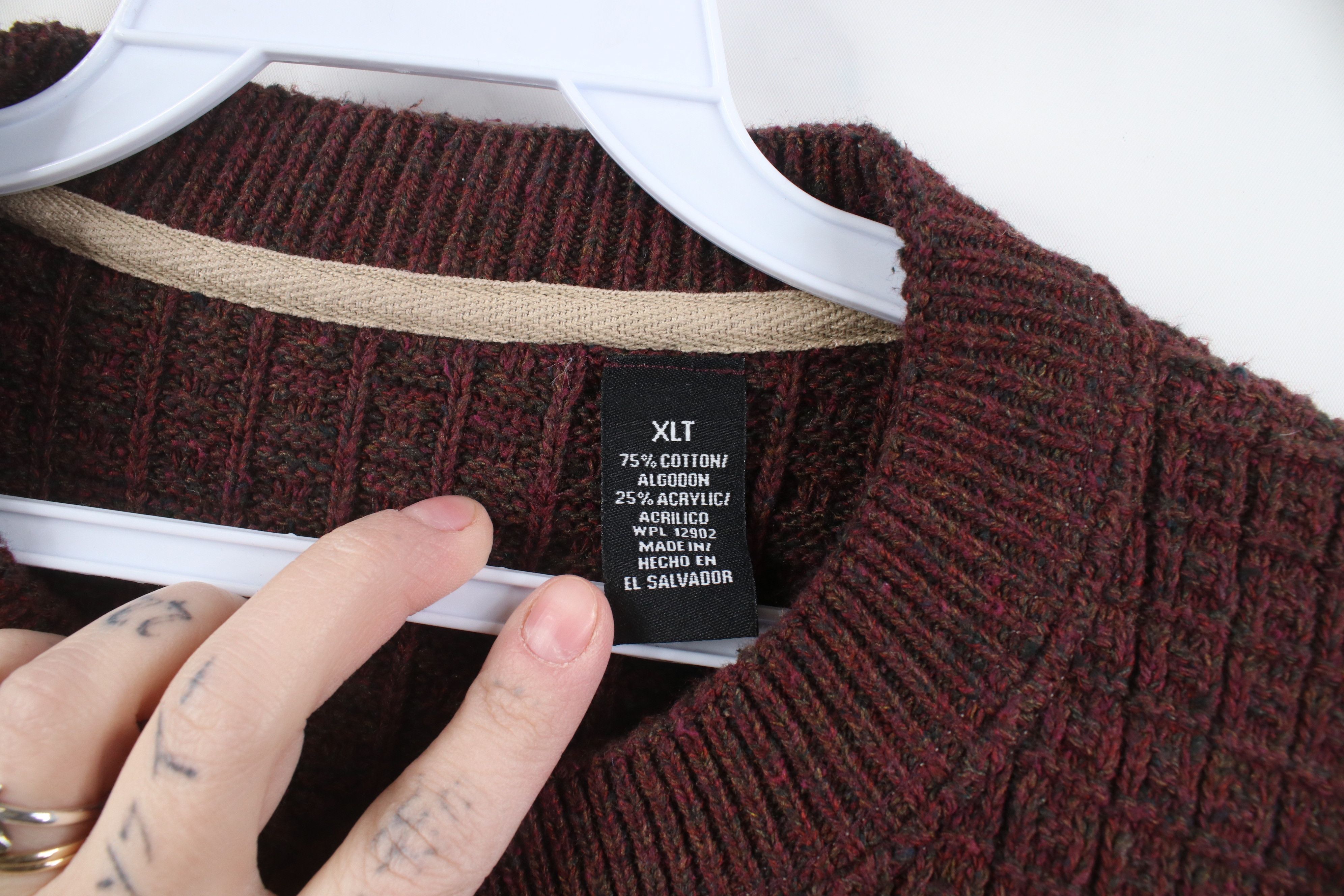 Vintage Vintage 90s Streetwear Checkered Knit Henley Sweater Red Size US XL / EU 56 / 4 - 5 Thumbnail