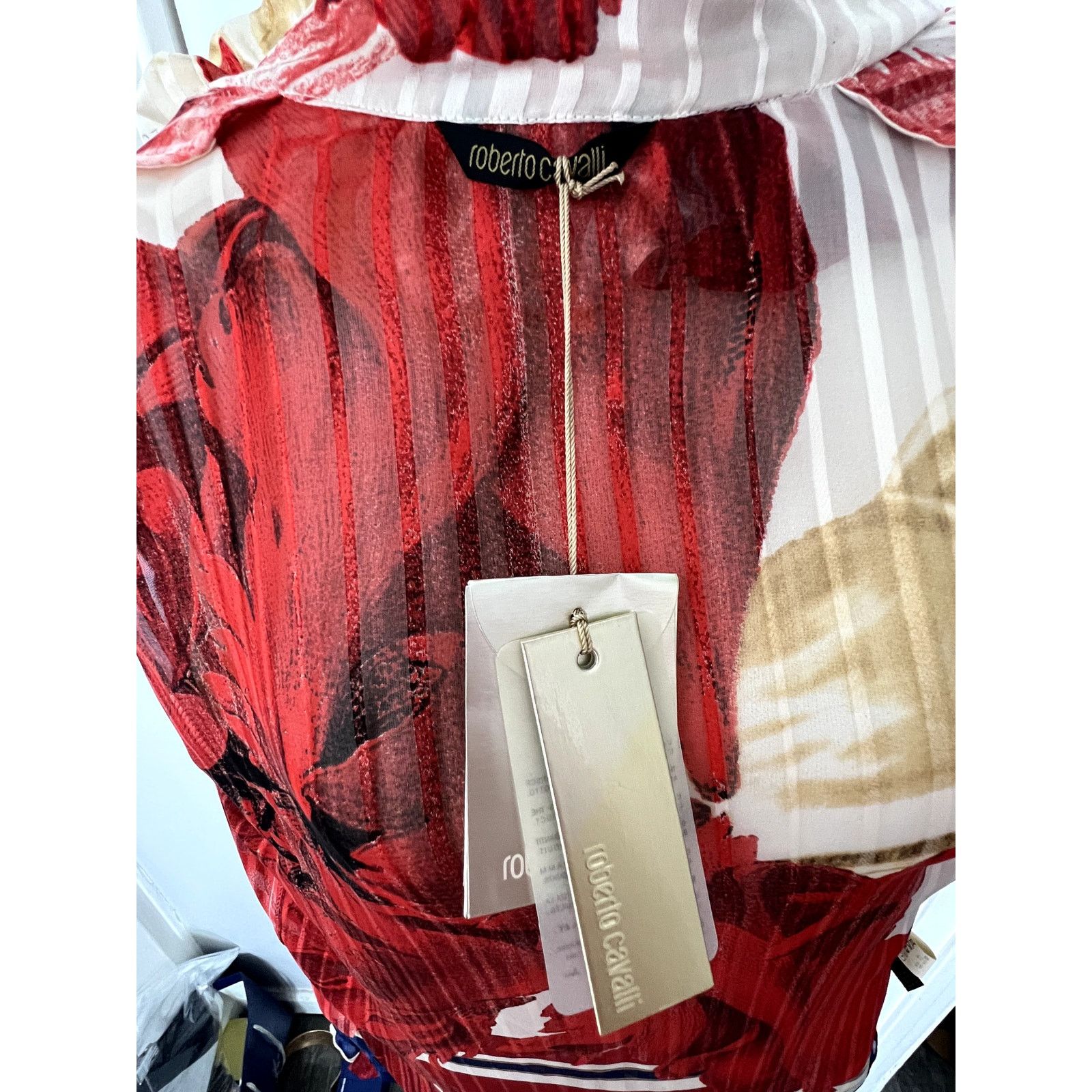 Roberto Cavalli NWT Roberto Cavalli '06 Silk red Ruffled Blouse Sz S Size S / US 4 / IT 40 - 10 Thumbnail