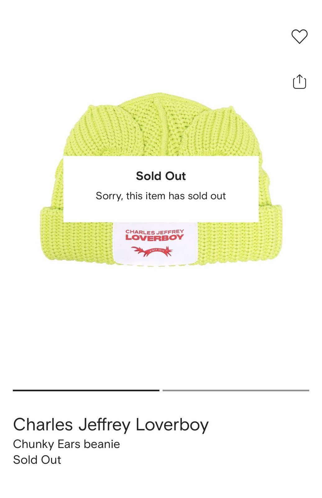 Charles Jeffrey LOVERBOY Charles Jeffrey Loverboy Chunky Ears beanie Neon Green Size ONE SIZE - 4 Thumbnail