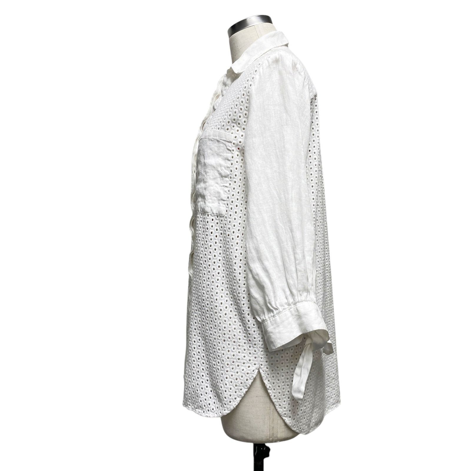 Zara Zara Womens Size M White Eyelet 3/4 Sleeve Button Up Top Size M / US 6-8 / IT 42-44 - 3 Thumbnail