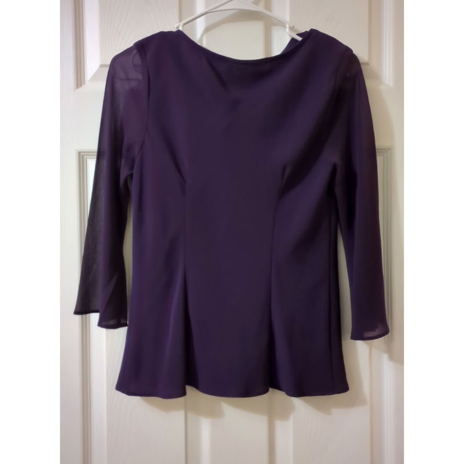 Vintage S.L. Fashions Blouse Top Purple Purple 6 3/4 Sleeve Cowl Neck Beaded Chiffon Sheer Slim Adult Women Blouse Size M / US 6-8 / IT 42-44 - 5 Thumbnail