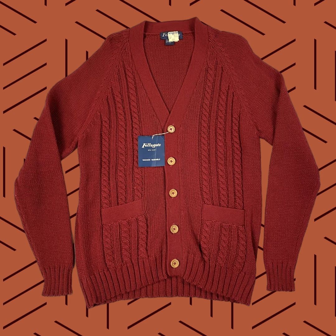 Vintage VINTAGE Fellsgate Cable Knit Cardigan Sweater M Red 80s Unisex Adults Size US M / EU 48-50 / 2 - 1 Thumbnail