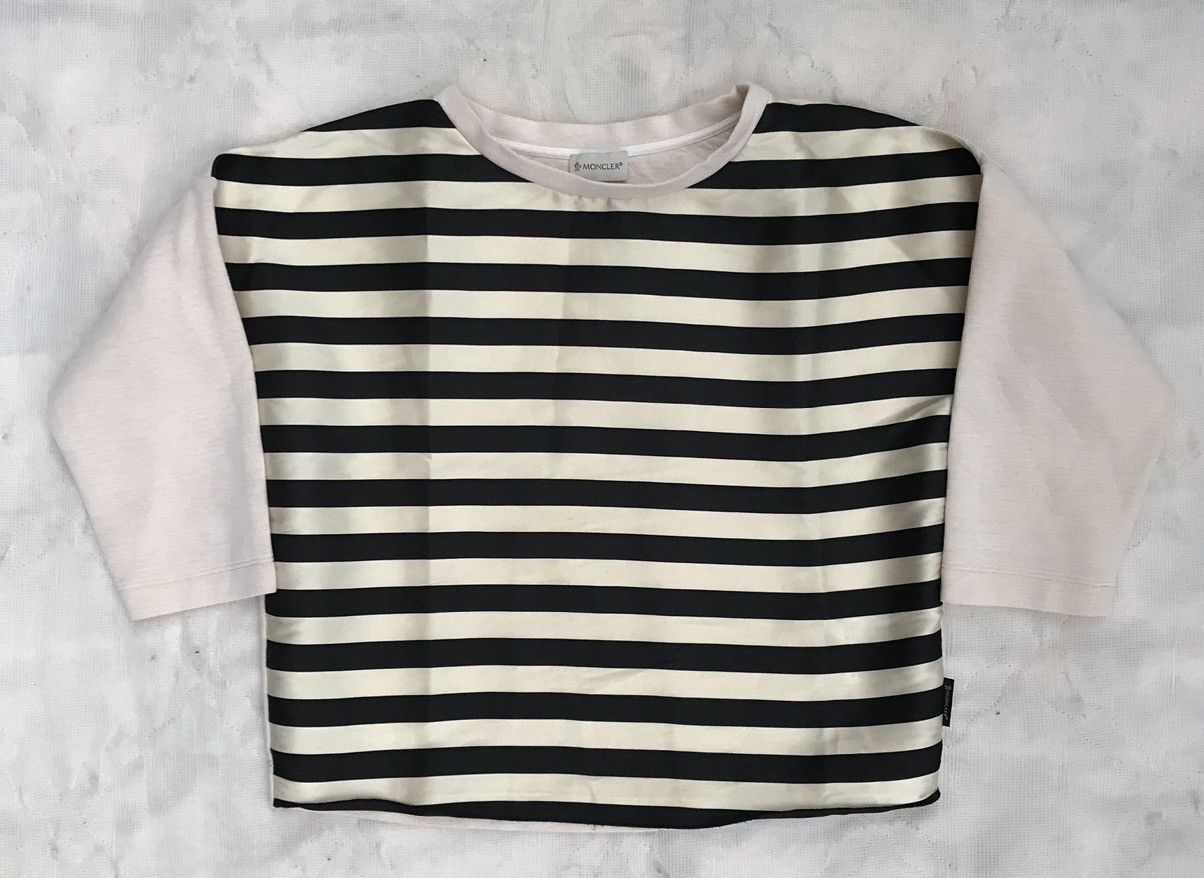 Moncler Moncler Maglia Girocollo T-Shirt Striped T-shirt Beige Silk Size S / US 4 / IT 40 - 3 Thumbnail
