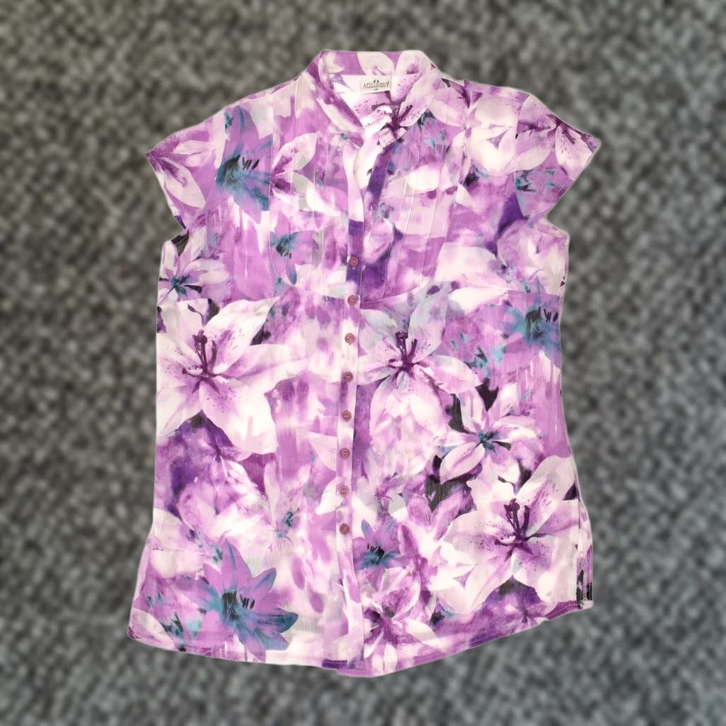 Vintage VINTAGE Womens Shirt XL Purple Floral Cotton IT 48 Short Sleeve Size XL / US 12-14 / IT 48-50 - 1 Thumbnail