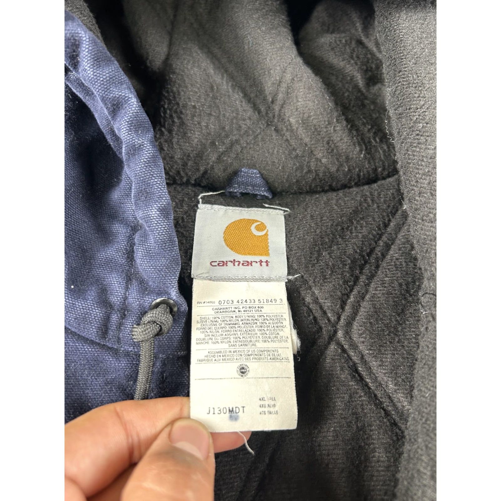 Carhartt VINTAGE Carhartt Jacket Mens 4XL Navy Quilted Duck Hooded Workwear J130MDT Size US XXL / EU 58 / 5 - 3 Thumbnail