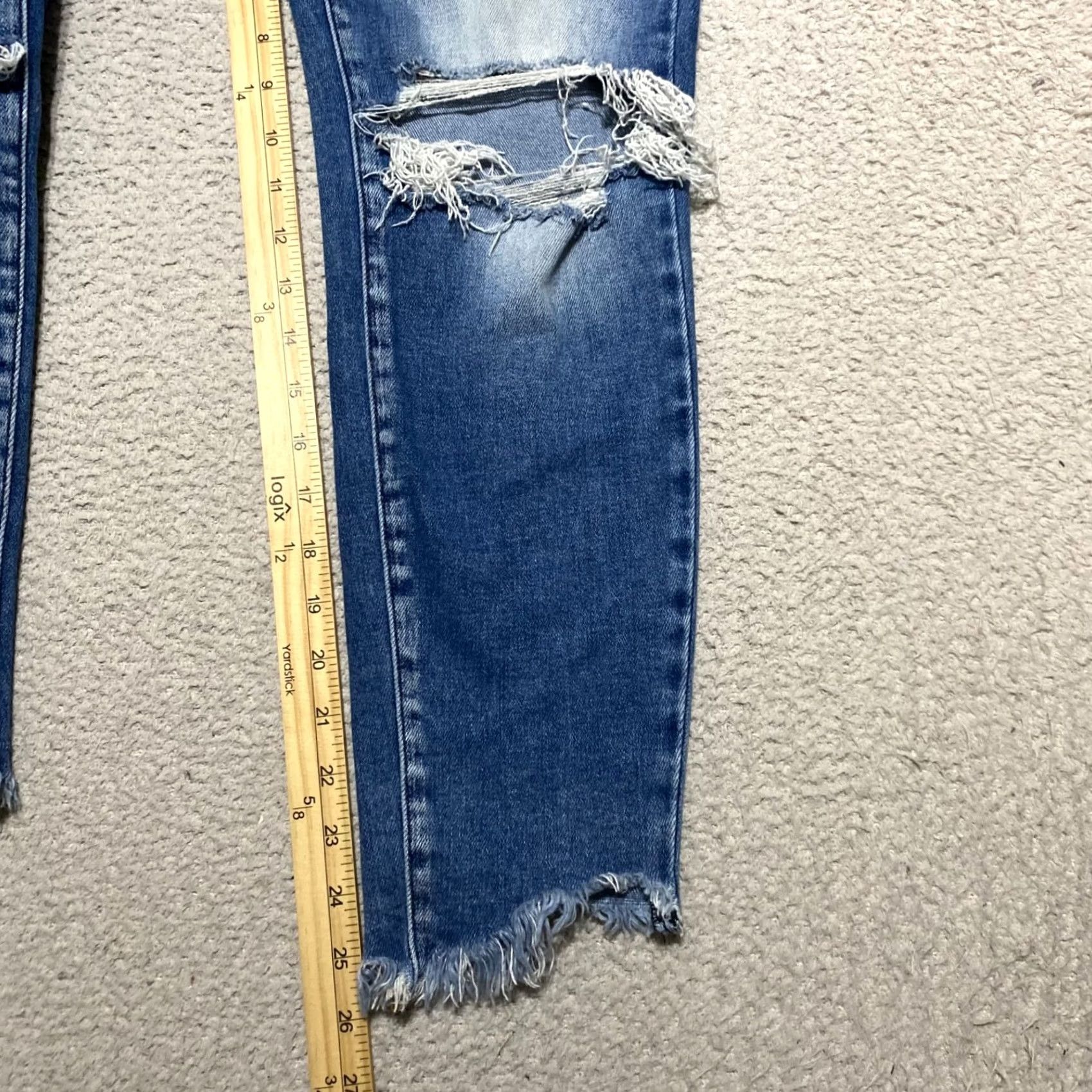 Vintage KanCan Womens Jeans Blue Denim Medium Wash Skinny Raw Hem Distress High Rise Size 11 Size 32" / US 10 / IT 46 - 6 Thumbnail