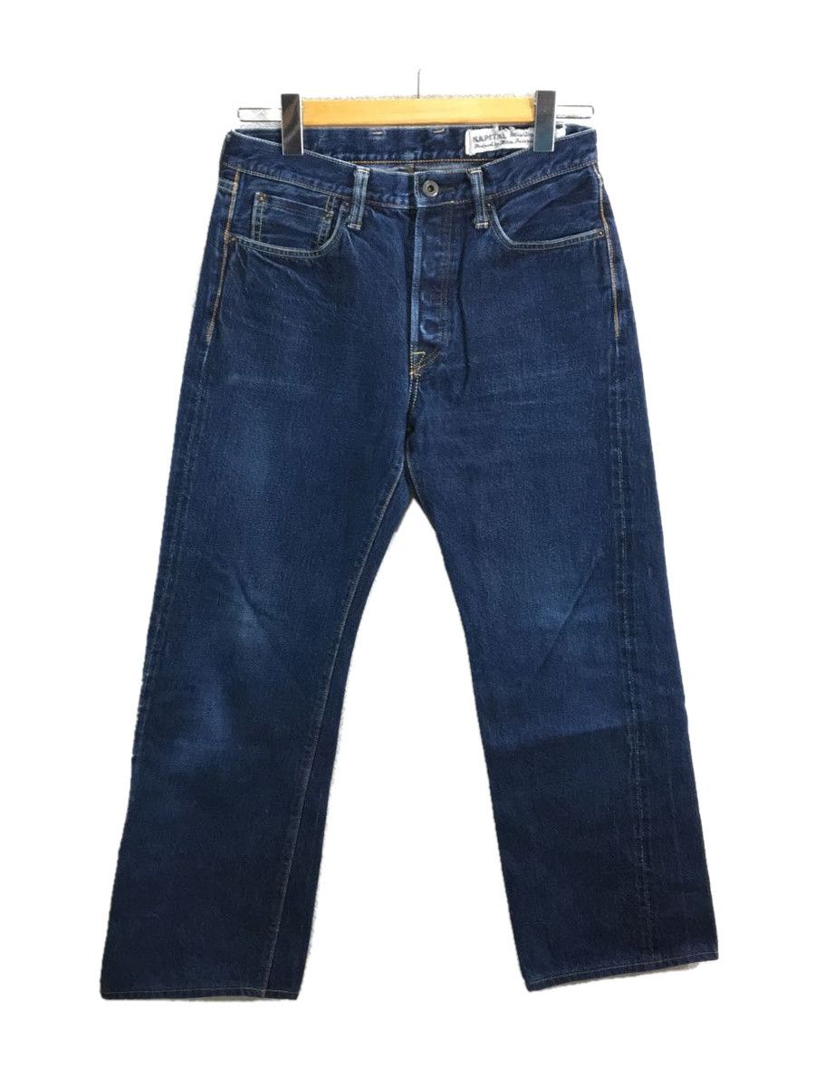 Denim Straight pants Cotton Button Ply Plain Indigo