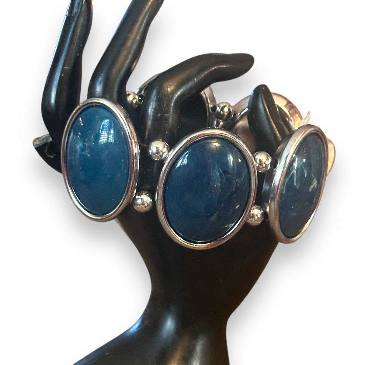 Other Chunky silver tone oval cabochon stone stretch bracelet Size ONE SIZE - 2 Thumbnail