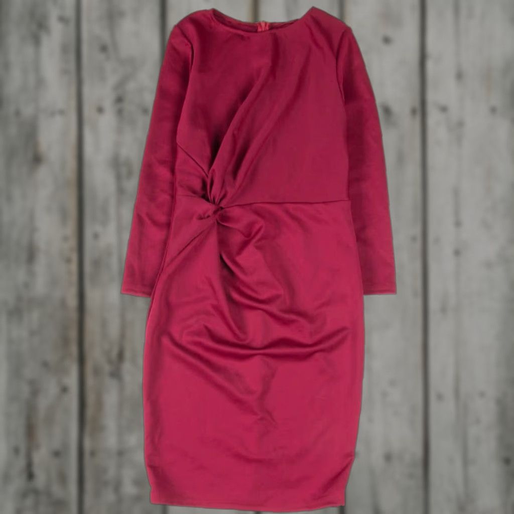 Vintage VINTAGE Burgundy Side Knot Dress Long Sleeve Large Womens Dress Size L / US 10 / IT 46 - 1 Thumbnail