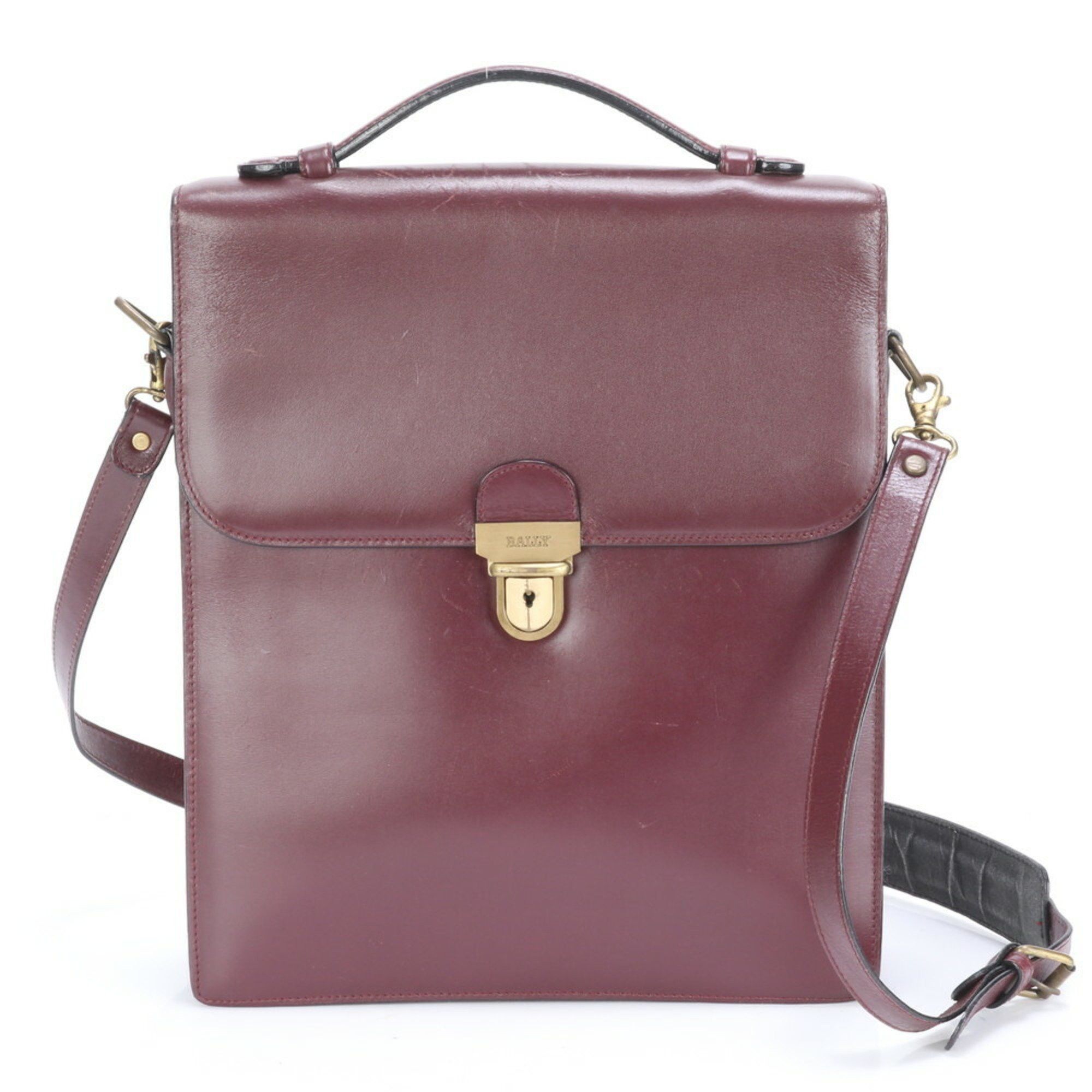 Bally Leather Shoulder Bag Crossbody Hand Tote Gold Hardware Women's in Red
