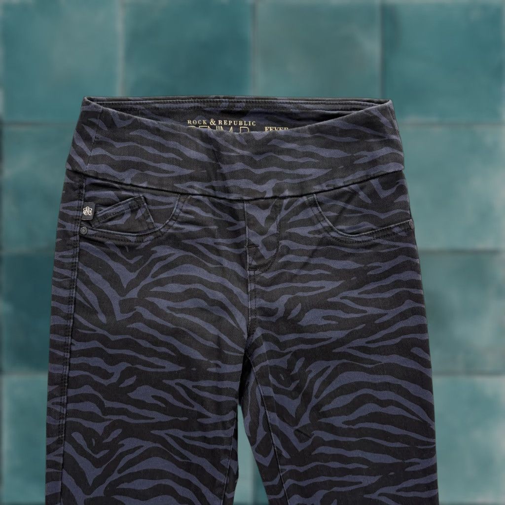 Vintage Rock & Republic Denim Rx Fever Jegging Jeans Womens 4 Black Zebra Print Pull On Size 27" / US 4 / IT 40 - 1 Thumbnail