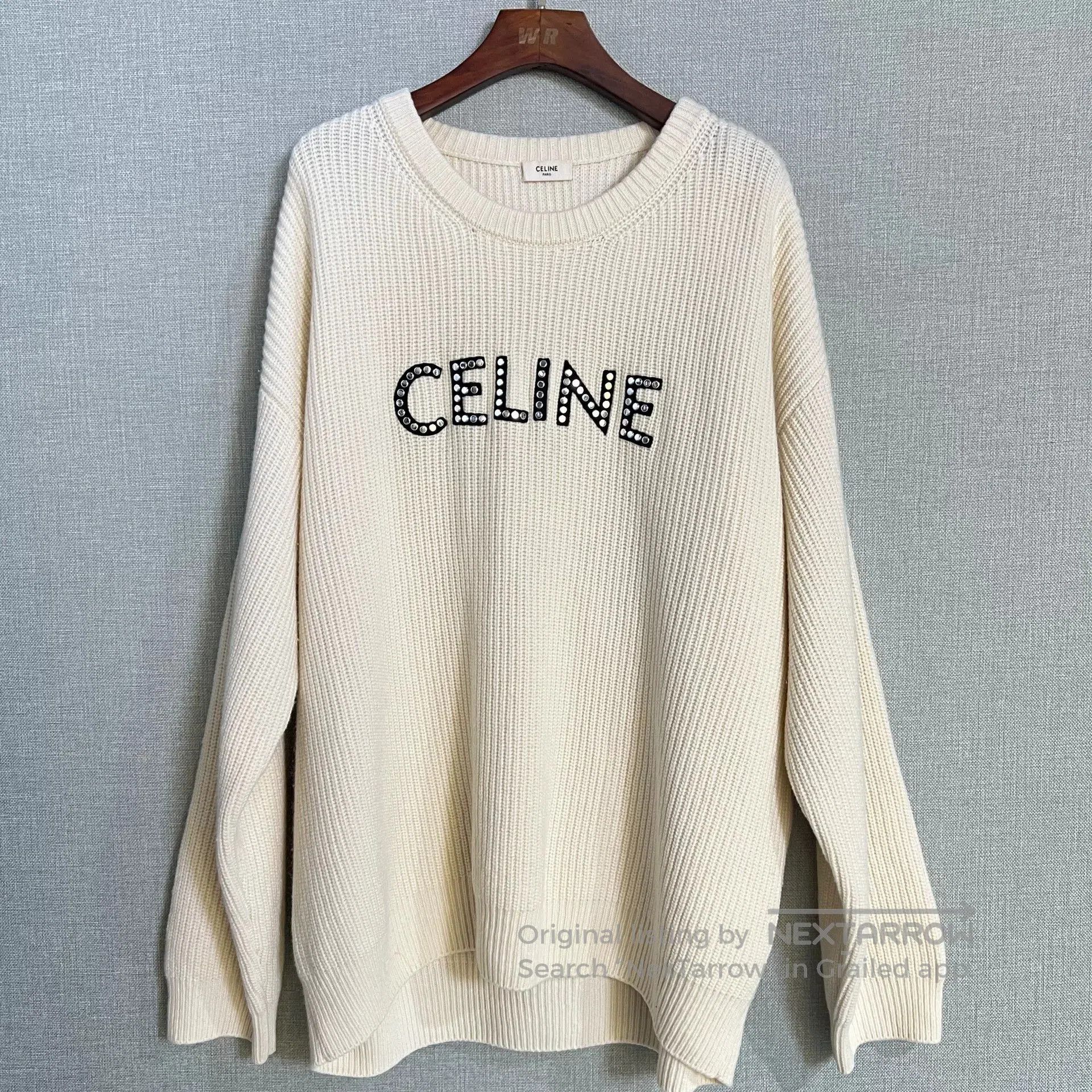 Celine Celine White Rivet Logo Wool Knit Sweater. Size XL / US 12-14 / IT 48-50 - 1 Thumbnail