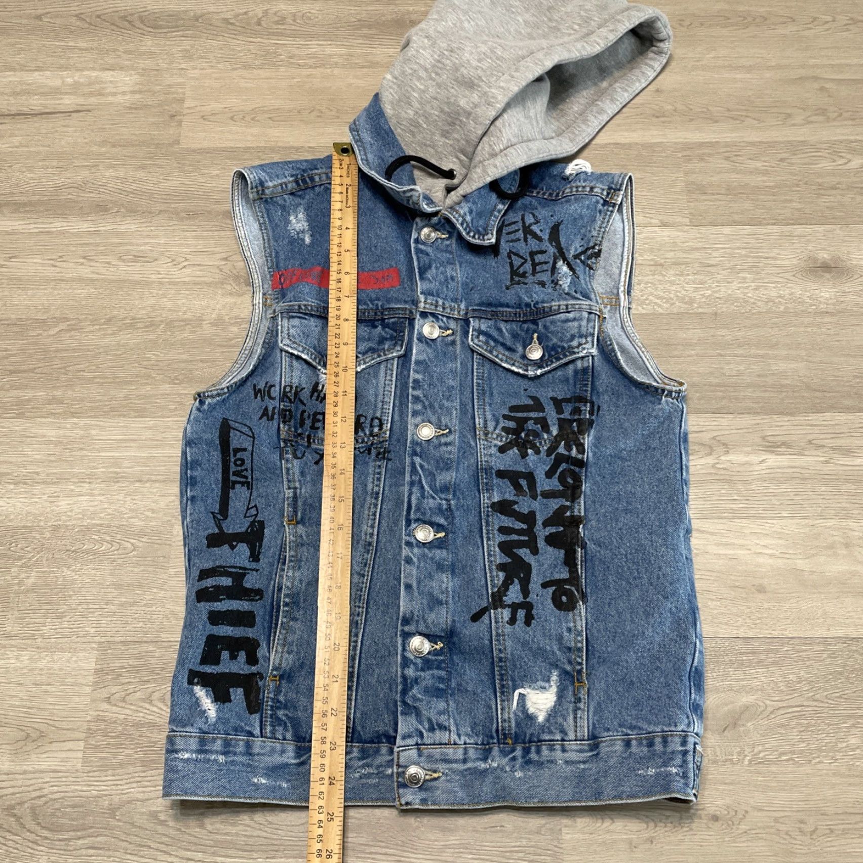 Zara VINTAGE Zara Hooded Denim Vest Women Small Streetwear Blue Cotton 90s Size 28" / US 6 / IT 42 - 5 Thumbnail