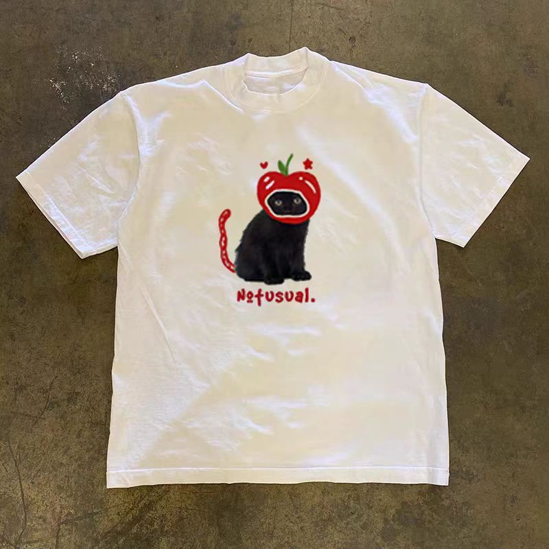 Vintage White casual retro apple cat print t-shirt Size US M / EU 48-50 / 2 - 1 Thumbnail