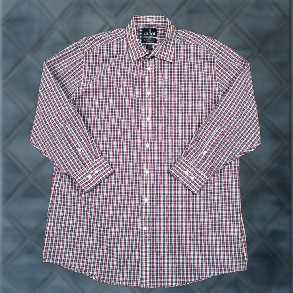 Stafford Stafford Shirt Mens 17 Purple Plaid Long Sleeve Button Up Size US XL / EU 56 / 4 - 1 Thumbnail
