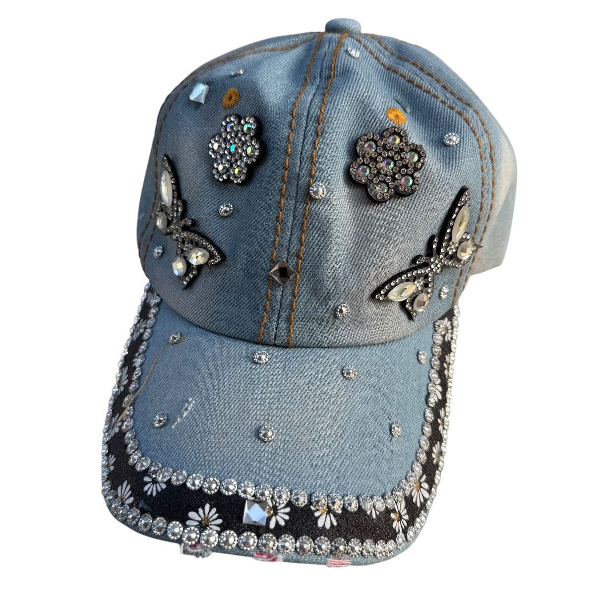 Other Y2K Denim Butterfly Rhinestone strap back hat Size ONE SIZE - 2 Thumbnail