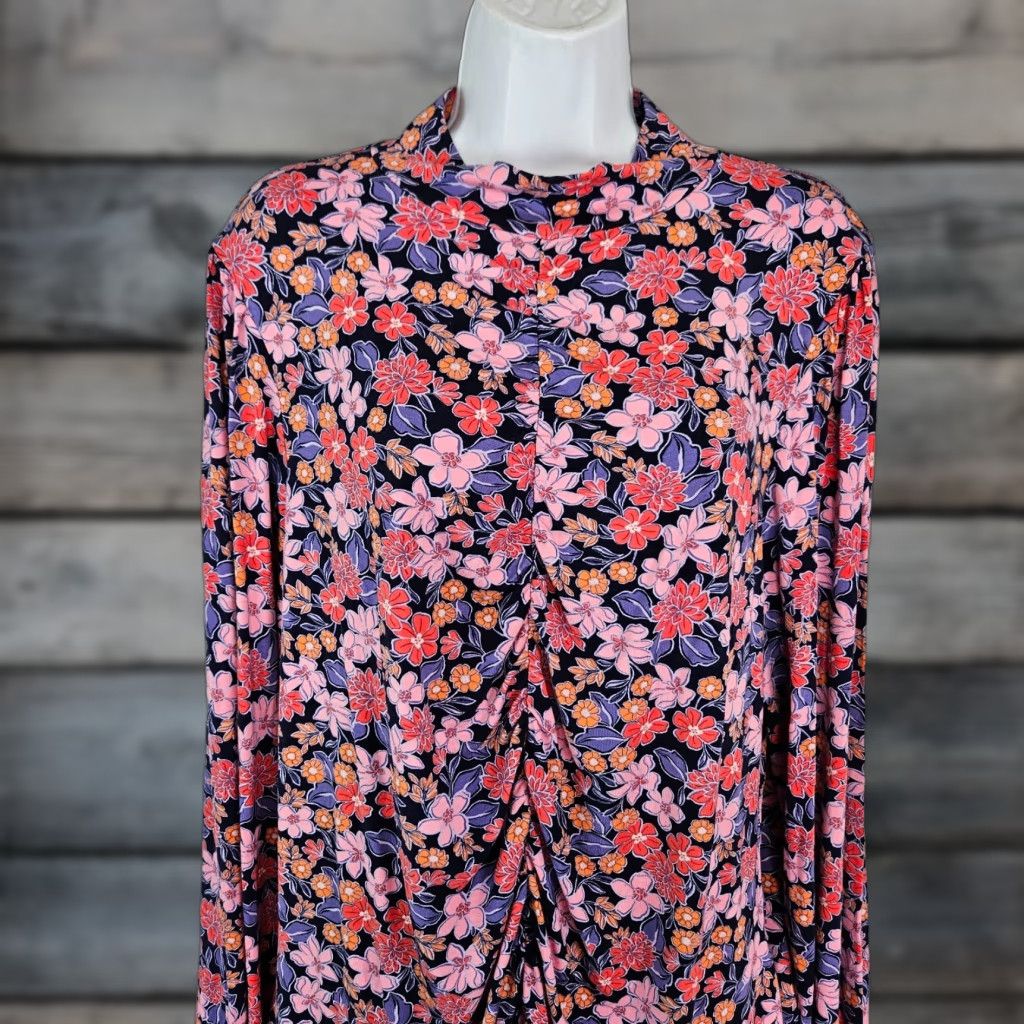 Vintage Draper James Womens Top 2XL Blouse Pink Long Sleeve Ruched Abstract Dahlia - 56 Size XXL / US 16-18 / IT 52-54 - 1 Thumbnail