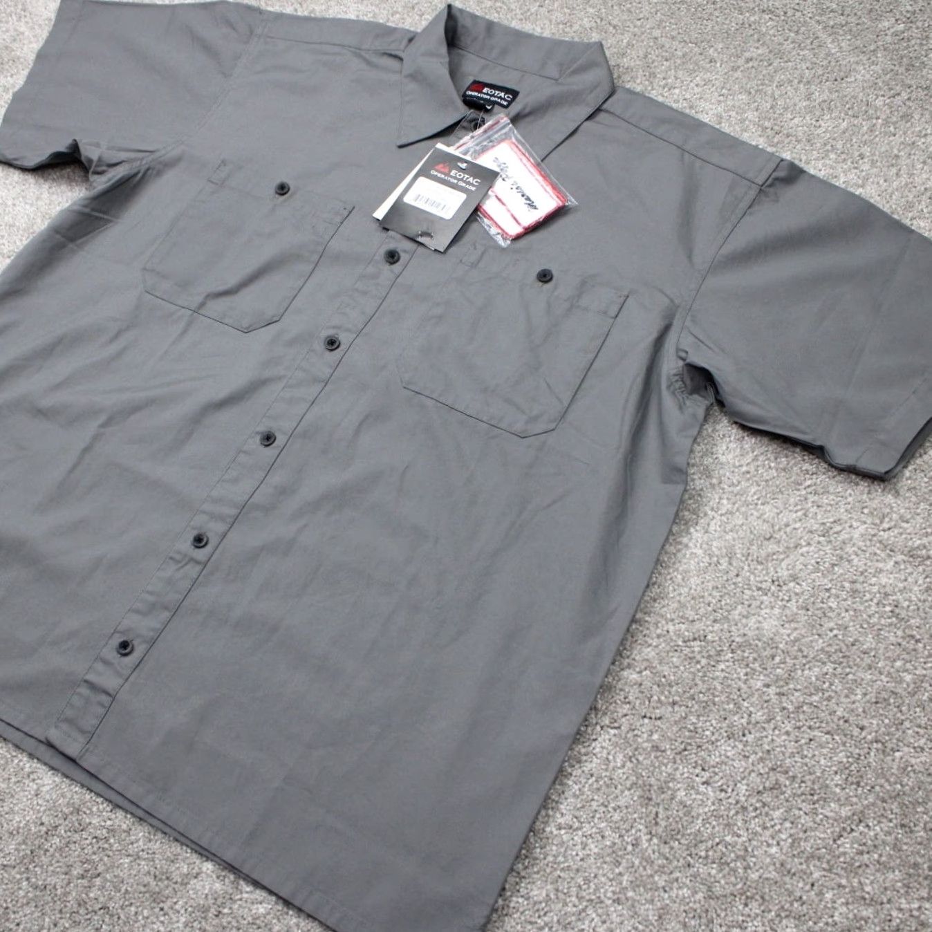 Vintage EOTAC Operator Grade Shirt Mens Large Gray Button-Up Short Sleeve Tactical 100% Cotton with Patches NWT Size US L / EU 52-54 / 3 - 4 Thumbnail