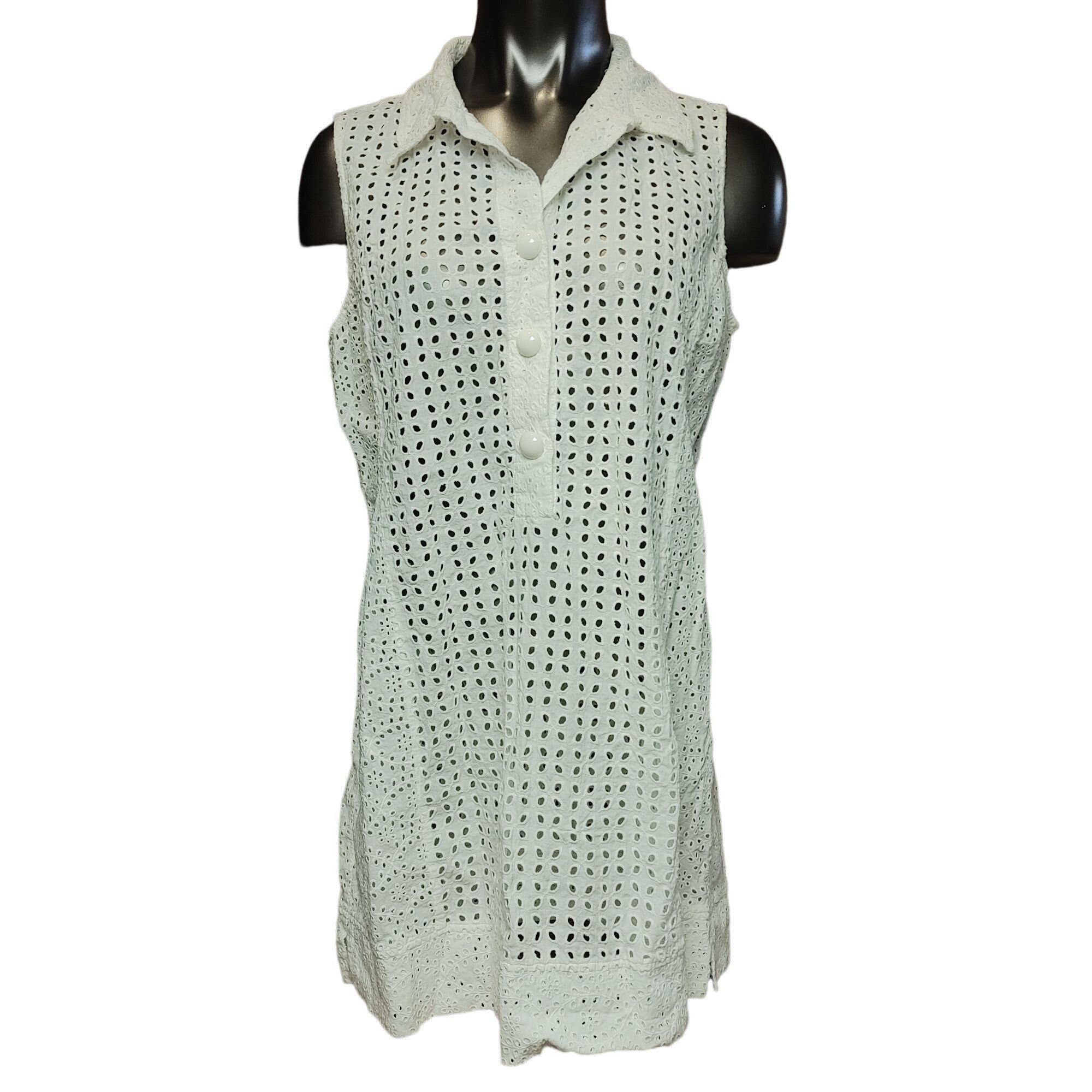 Other Christina Women's White Sleeveless Eyelet Lace Collared Butt Size XL / US 12-14 / IT 48-50 - 1 Thumbnail