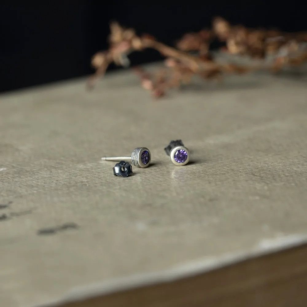 Jewelry Purple Zircon Stud Earrings 925 Sterling Ear Studs Charms Size ONE SIZE - 5 Thumbnail