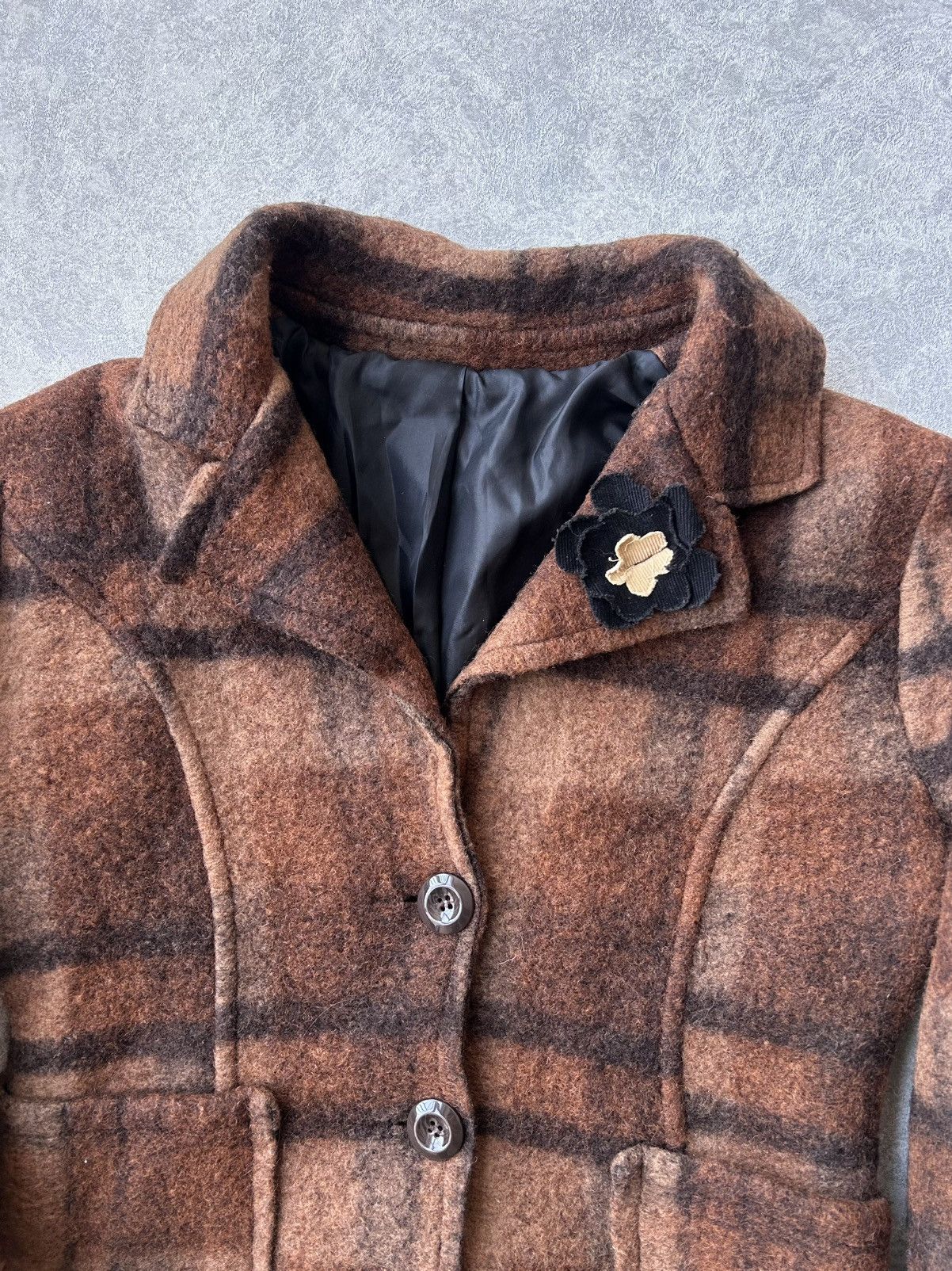 Japanese Brand Vintage Comme des Garcons Style Wool Plaid Cropped Jacket Size XS / US 0-2 / IT 36-38 - 3 Thumbnail