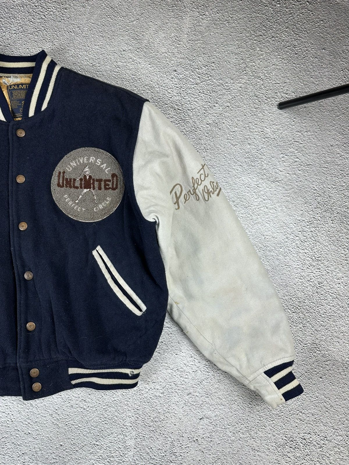 Japanese Brand Vintage Varsity Wool Jacket Unlimited Universal Distressed Size US XL / EU 56 / 4 - 5 Thumbnail