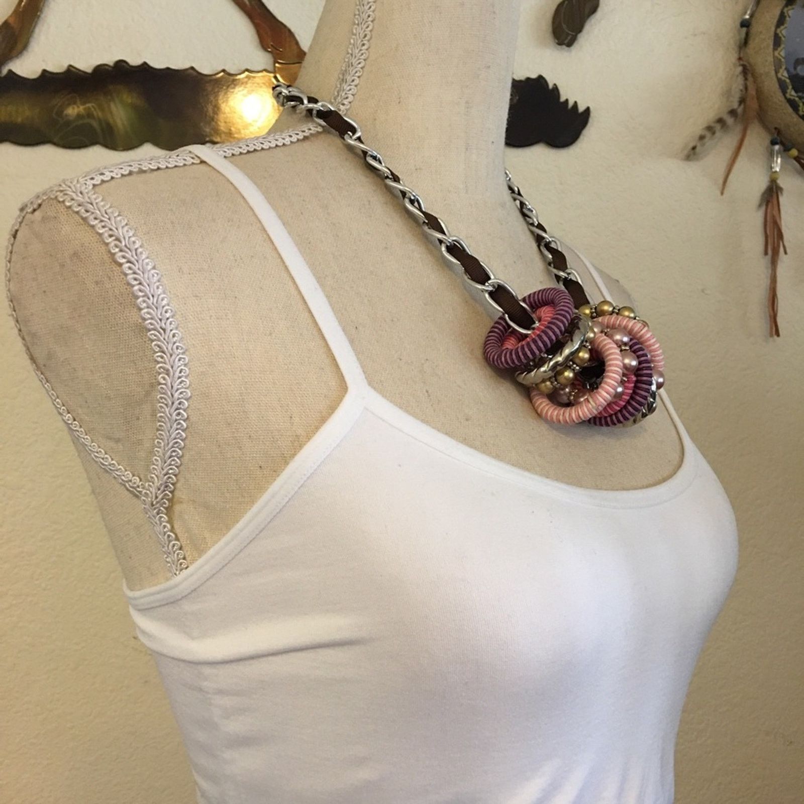 Jewelry Multi color rings silk braided chain necklace Size ONE SIZE - 2 Thumbnail
