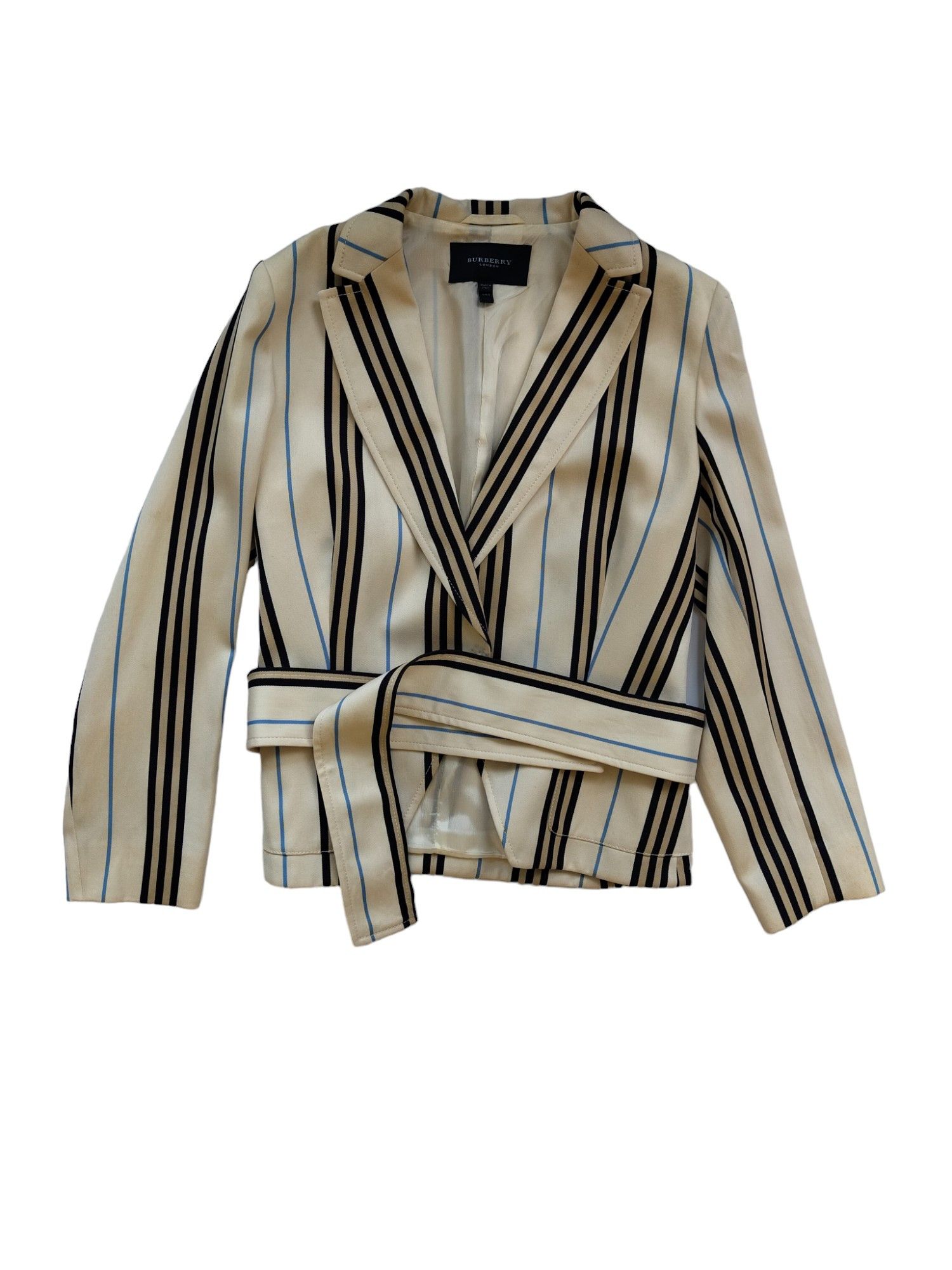 Burberry Beige Wool Thin Blazer With Blue And Black/Khaki Stripes Size S / US 4 / IT 40 - 3 Thumbnail