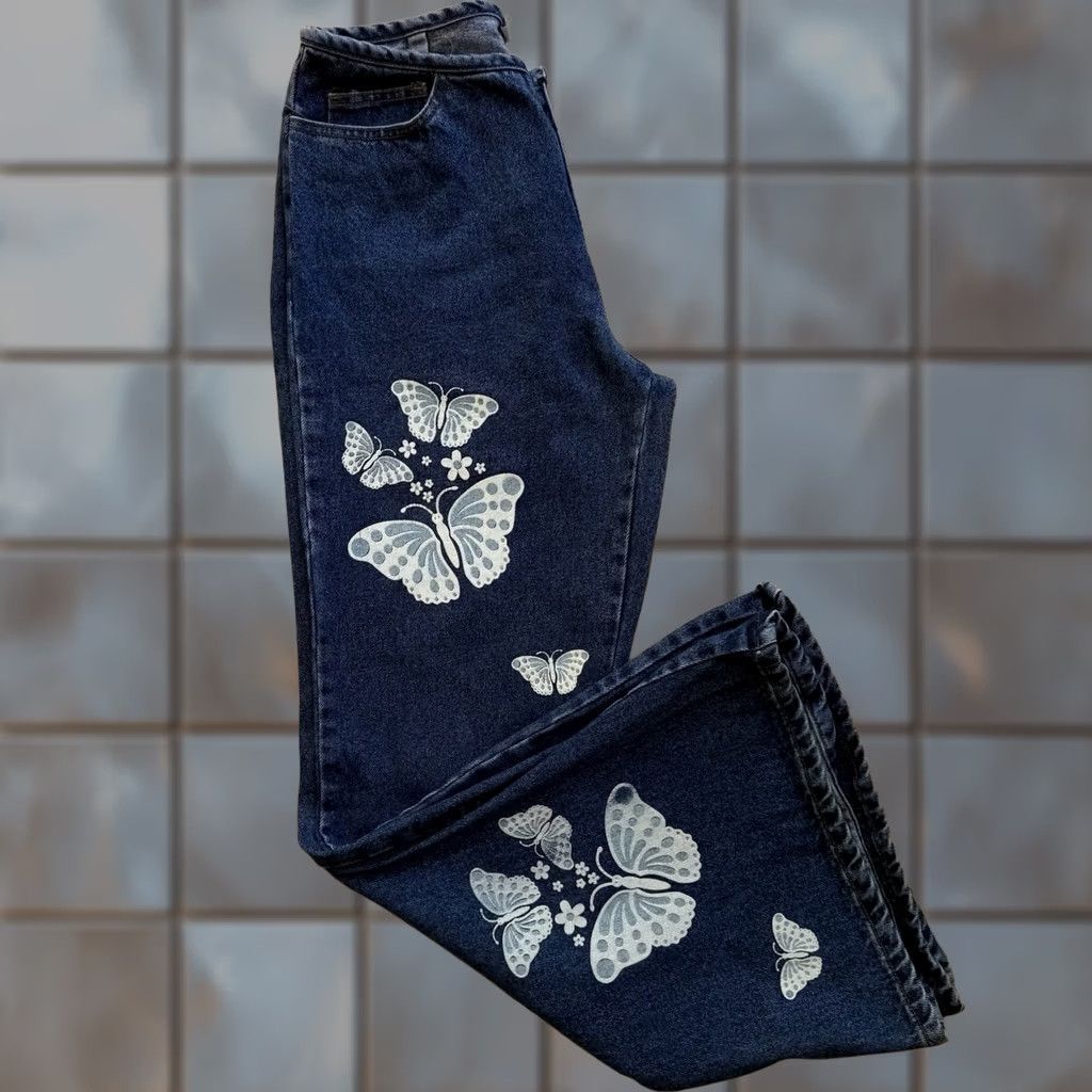 Vintage VINTAGE Joy Flare Jeans 27 Blue Y2K Bell Bottoms Made in USA Butterfly Art Boho Jeans 5-Pocket Womens Medium Blue Size 27" / US 4 / IT 40 - 1 Thumbnail