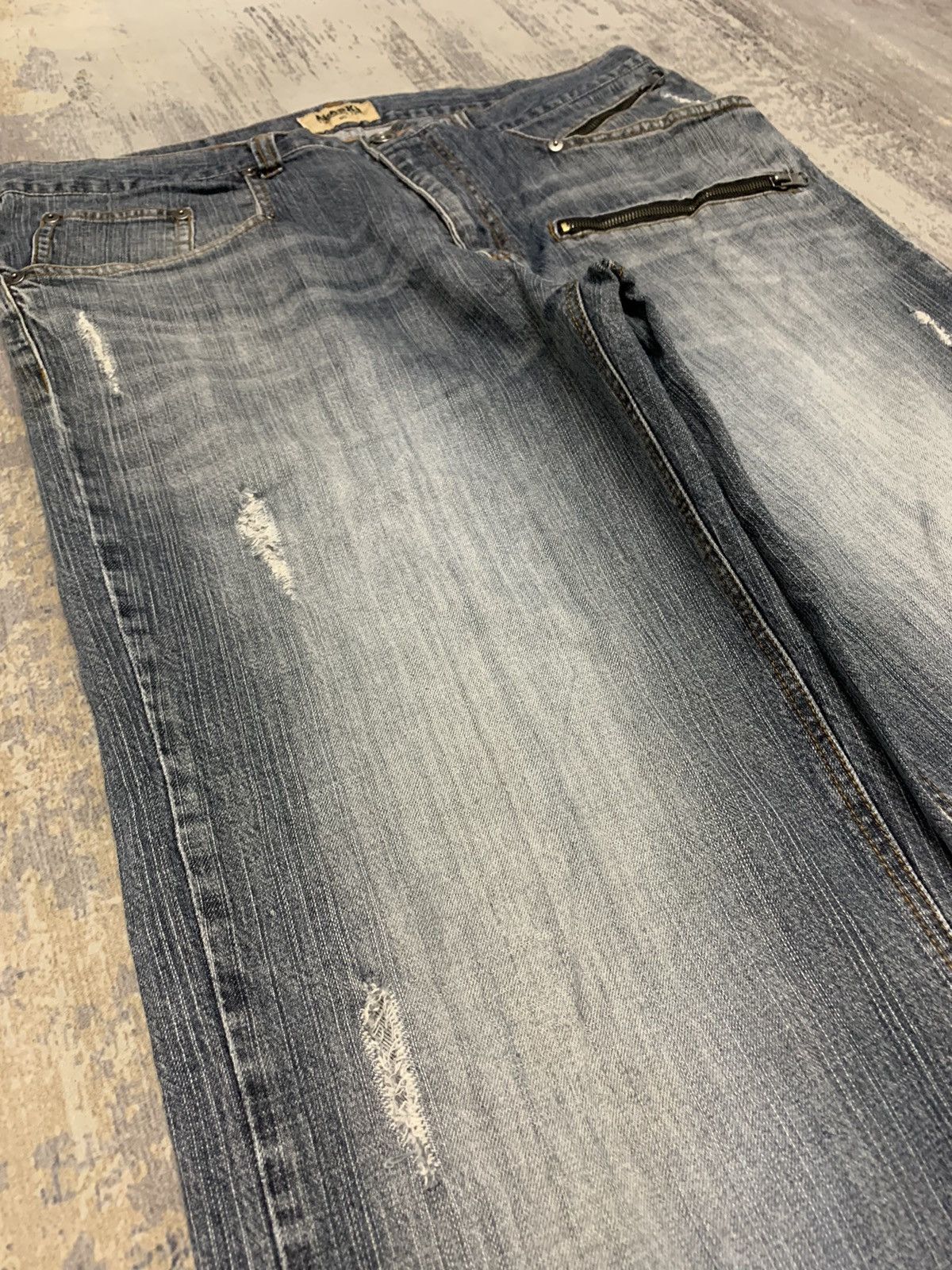 Japanese Brand Alasko Baggy Wide Leg Distressed Denim Jeans Y2K Streetwear Size US 39 - 6 Thumbnail
