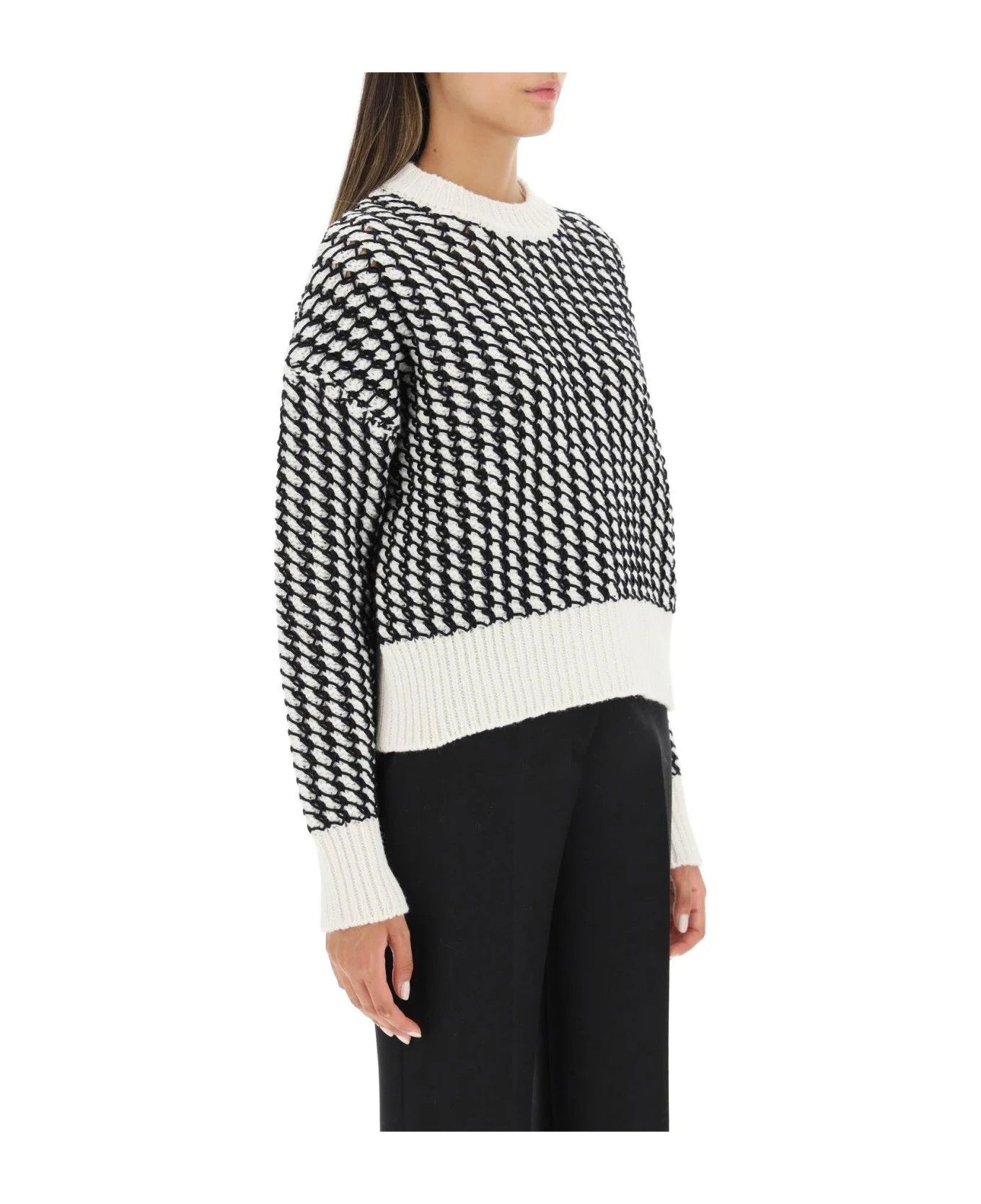 Bottega Veneta o1y0725 Crewneck Sweater in Black/White Size M / US 6-8 / IT 42-44 - 2 Thumbnail