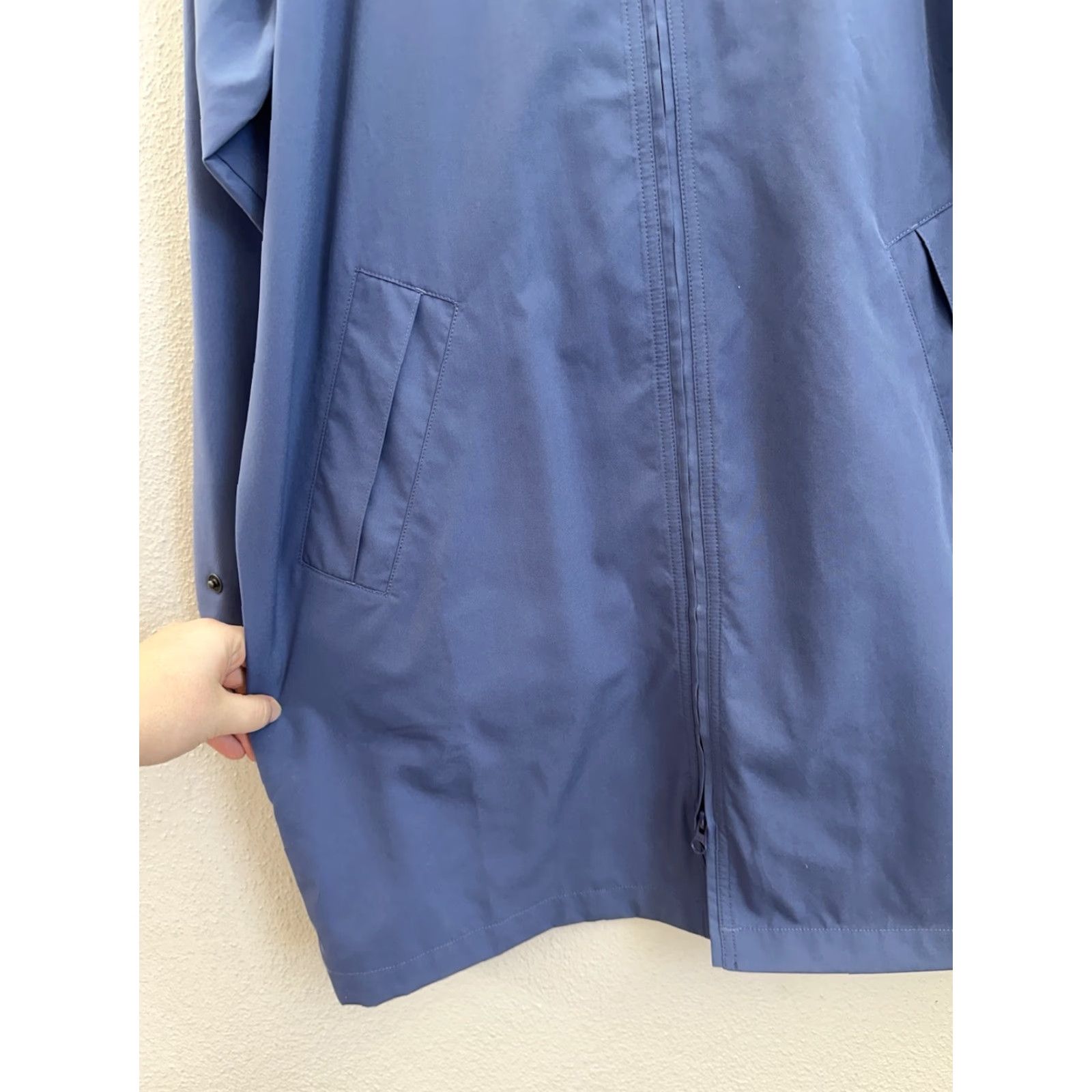 Vintage L.L. Bean Womens Jacket Petite Large Dark Blue Zip Up Hooded Trench Coat Jacket Coat Size L / US 10 / IT 46 - 3 Thumbnail