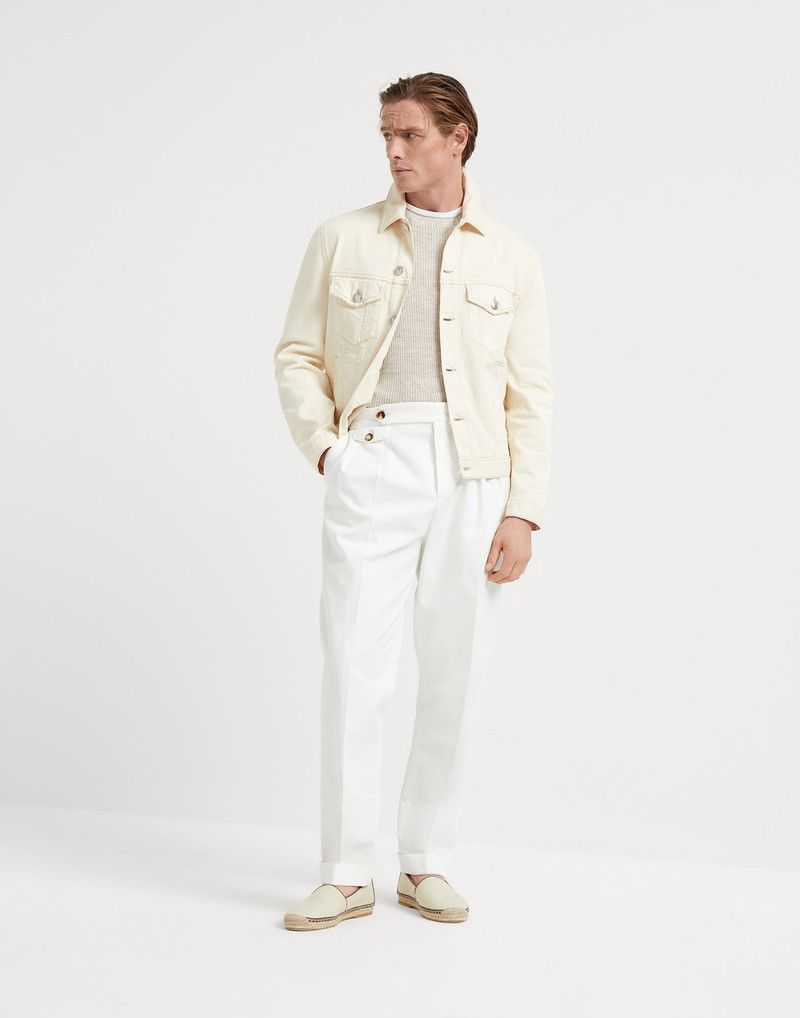 Brunello Cucinelli o1la1rc1a0326 Garment-Dyed Four-Pocket Denim Jacket in Cream Size US XL / EU 56 / 4 - 5 Thumbnail