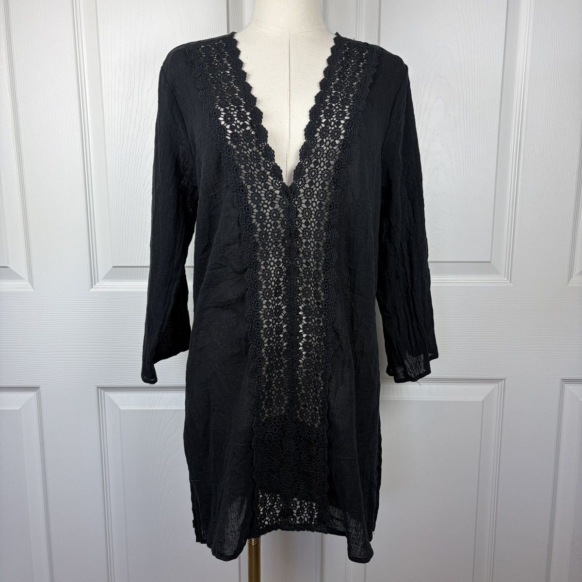 Other La Blanca black floral crochet coverup mini dress Size S / US 4 / IT 40 - 1 Thumbnail