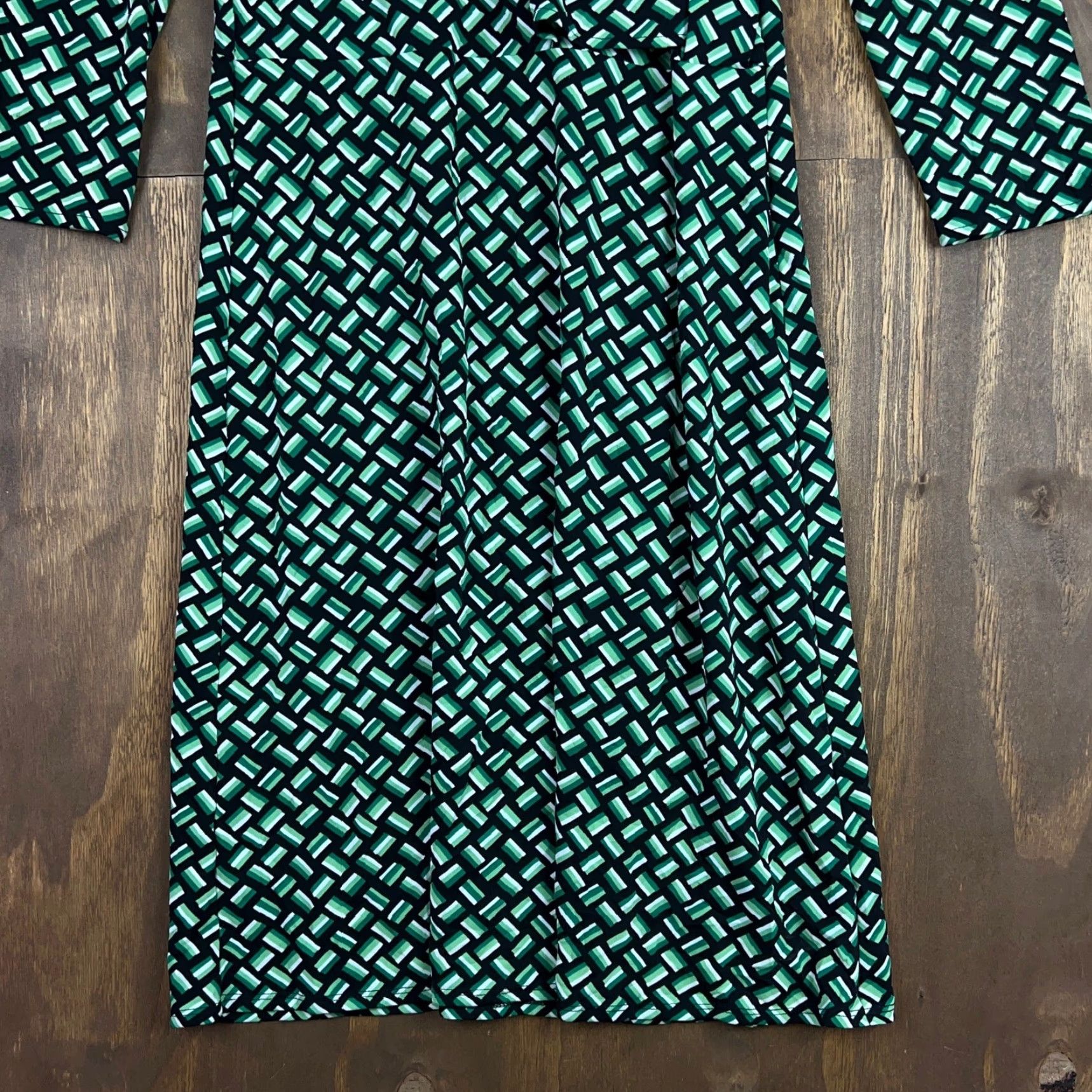 Ann Taylor Ann Taylor LOFT Dress Womens V-Neck Long Sleeve Workwear 6 Black Green Knee Length Subtle Wrap 30 Day Returns Mens? Size M / US 6-8 / IT 42-44 - 3 Thumbnail